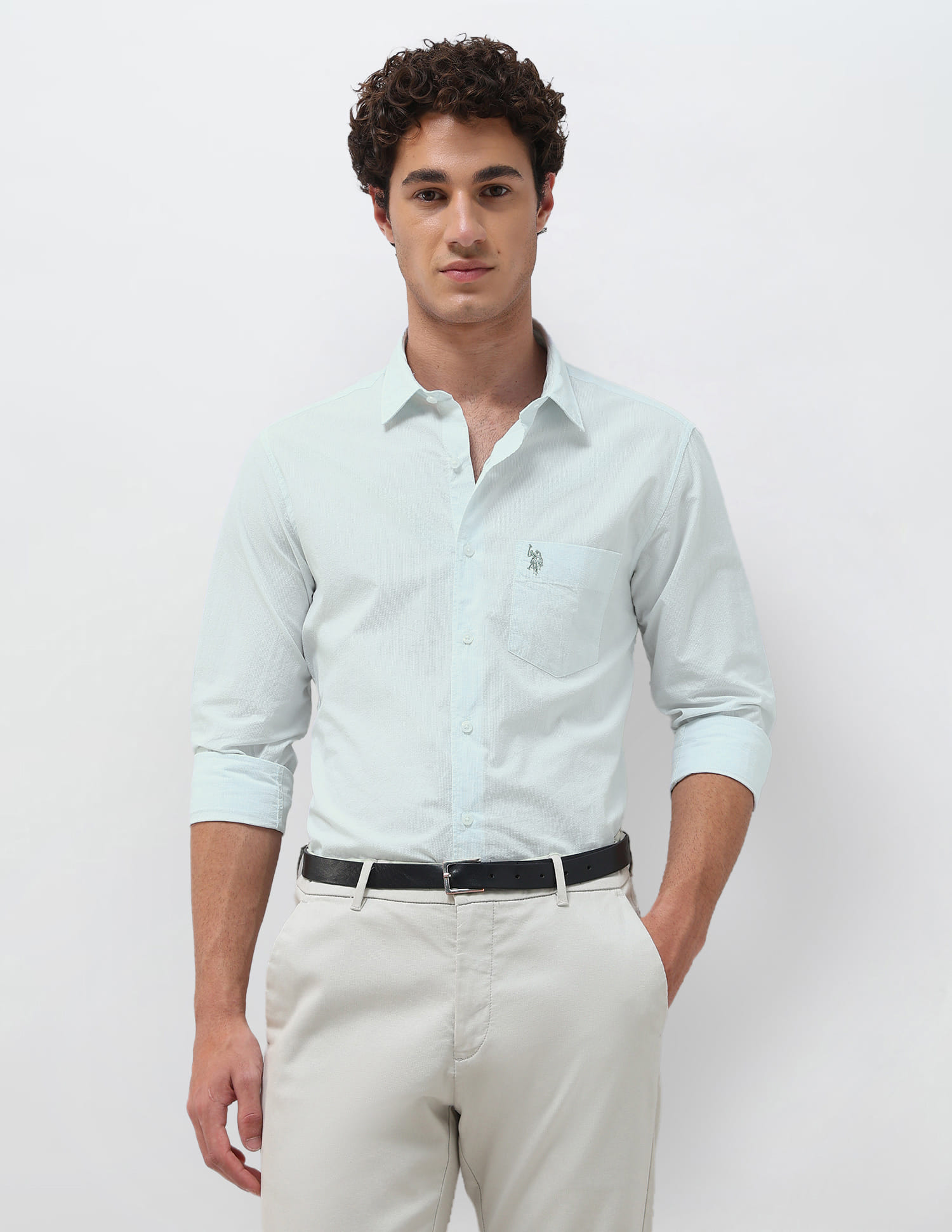 US POLO Men Casual Full Sleeve Shirt Lt. Green