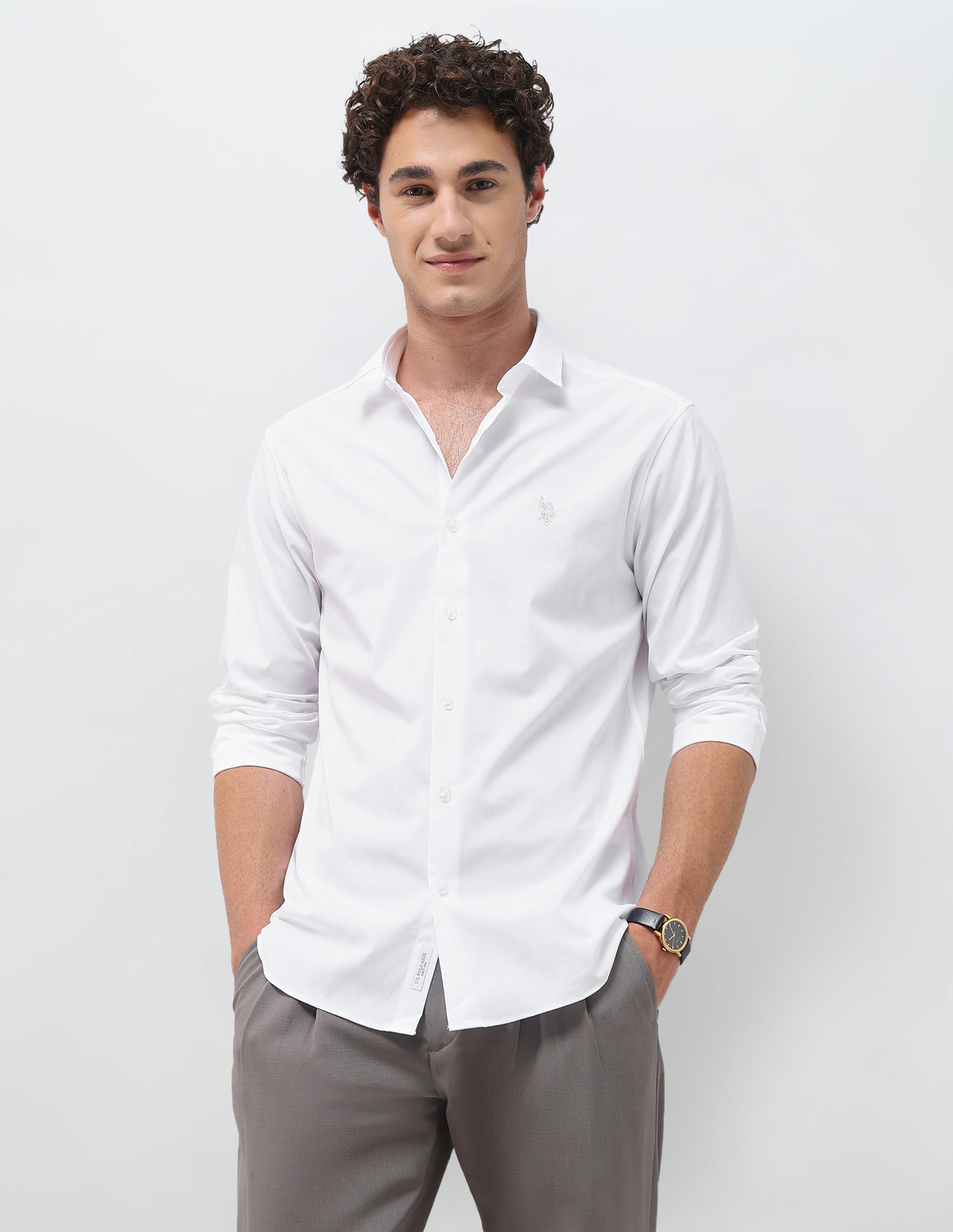 US POLO Men Casual Shirt White