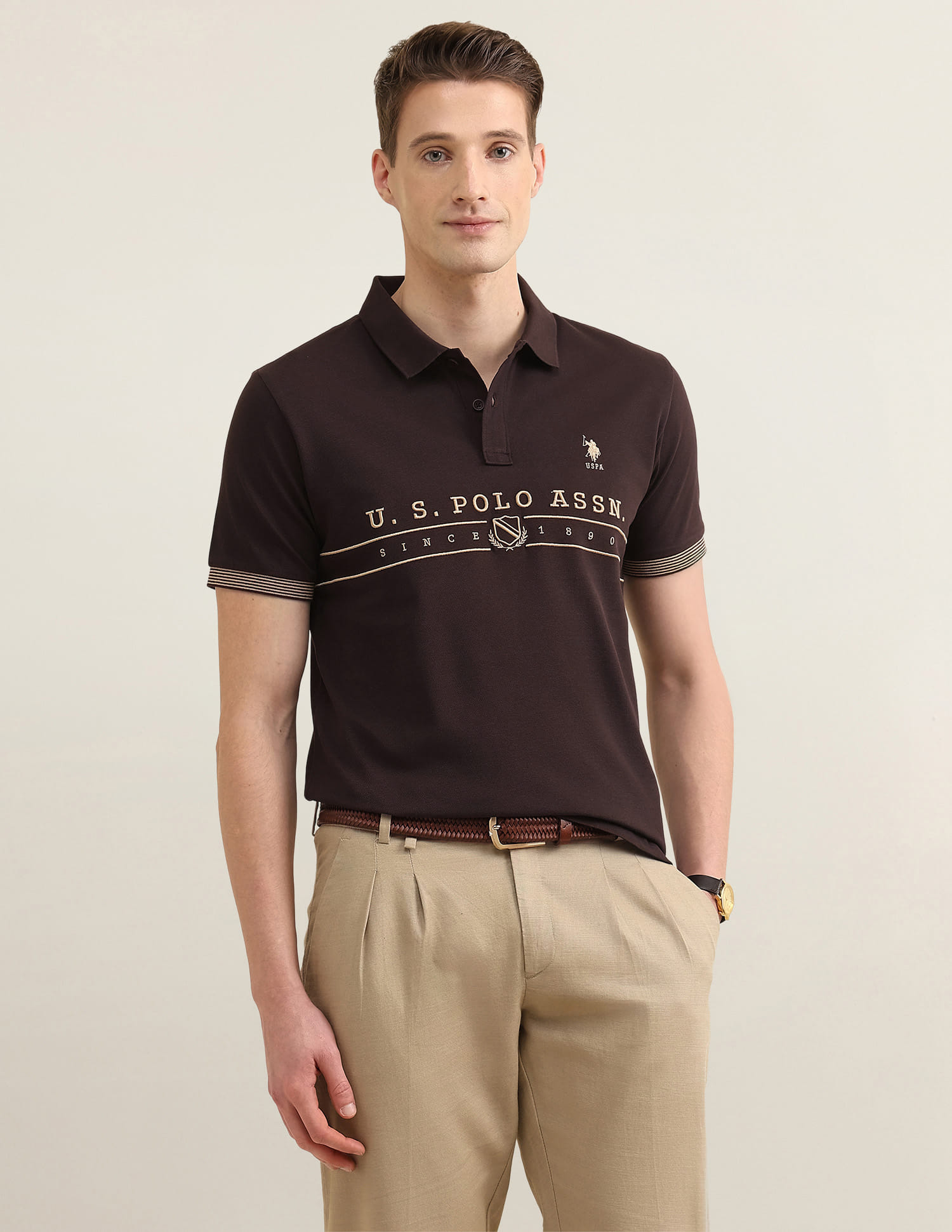 US POLO Men Casual Half Sleeve T-Shirt Dk. Brown