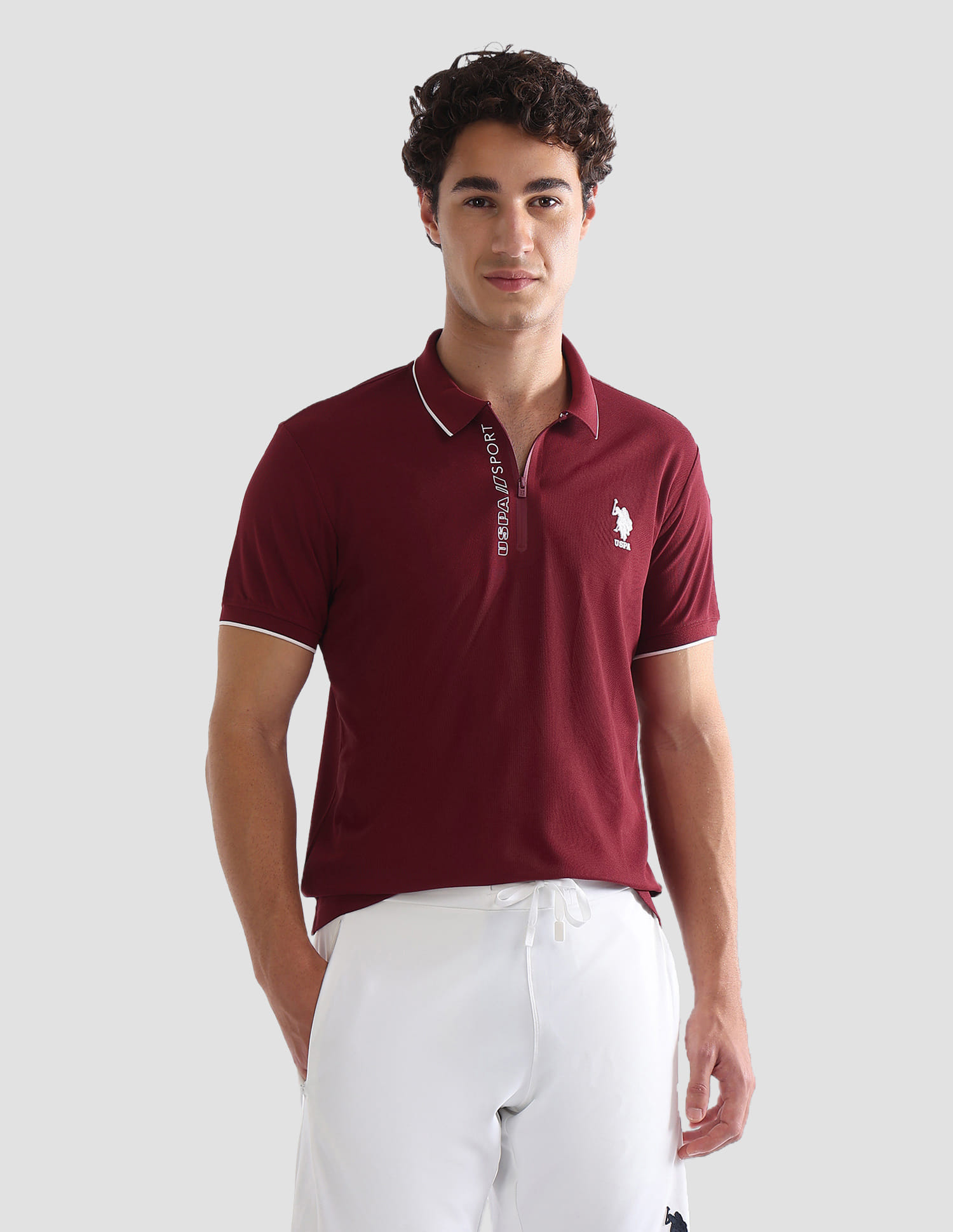 US POLO Men Casual Half Sleeve T-Shirt Maroon