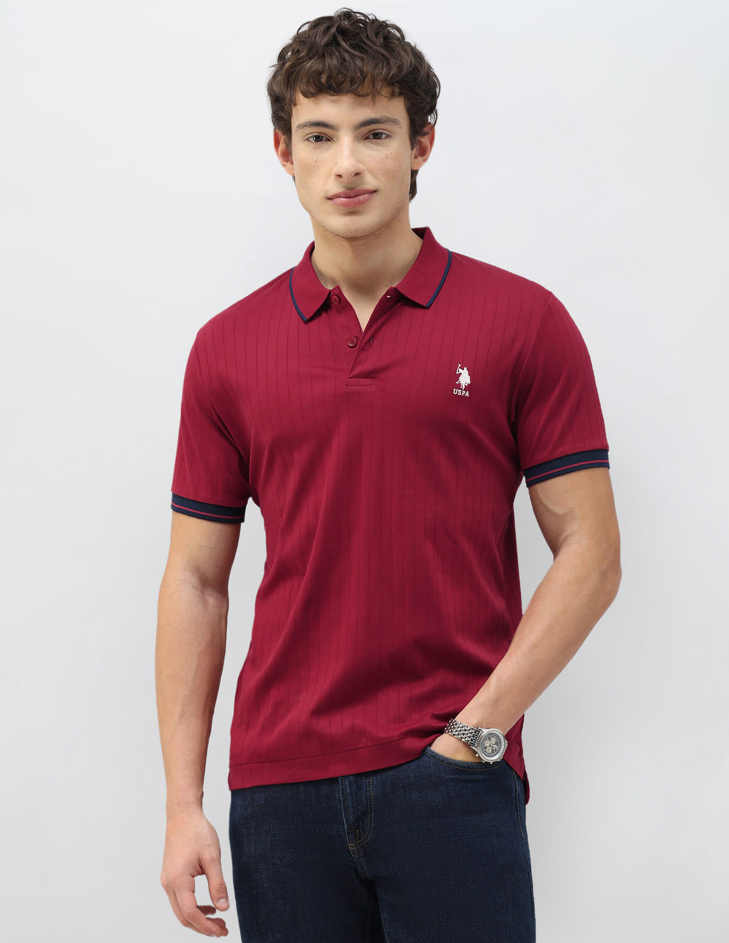 US POLO Men Casual Half Sleeve T-Shirt Red