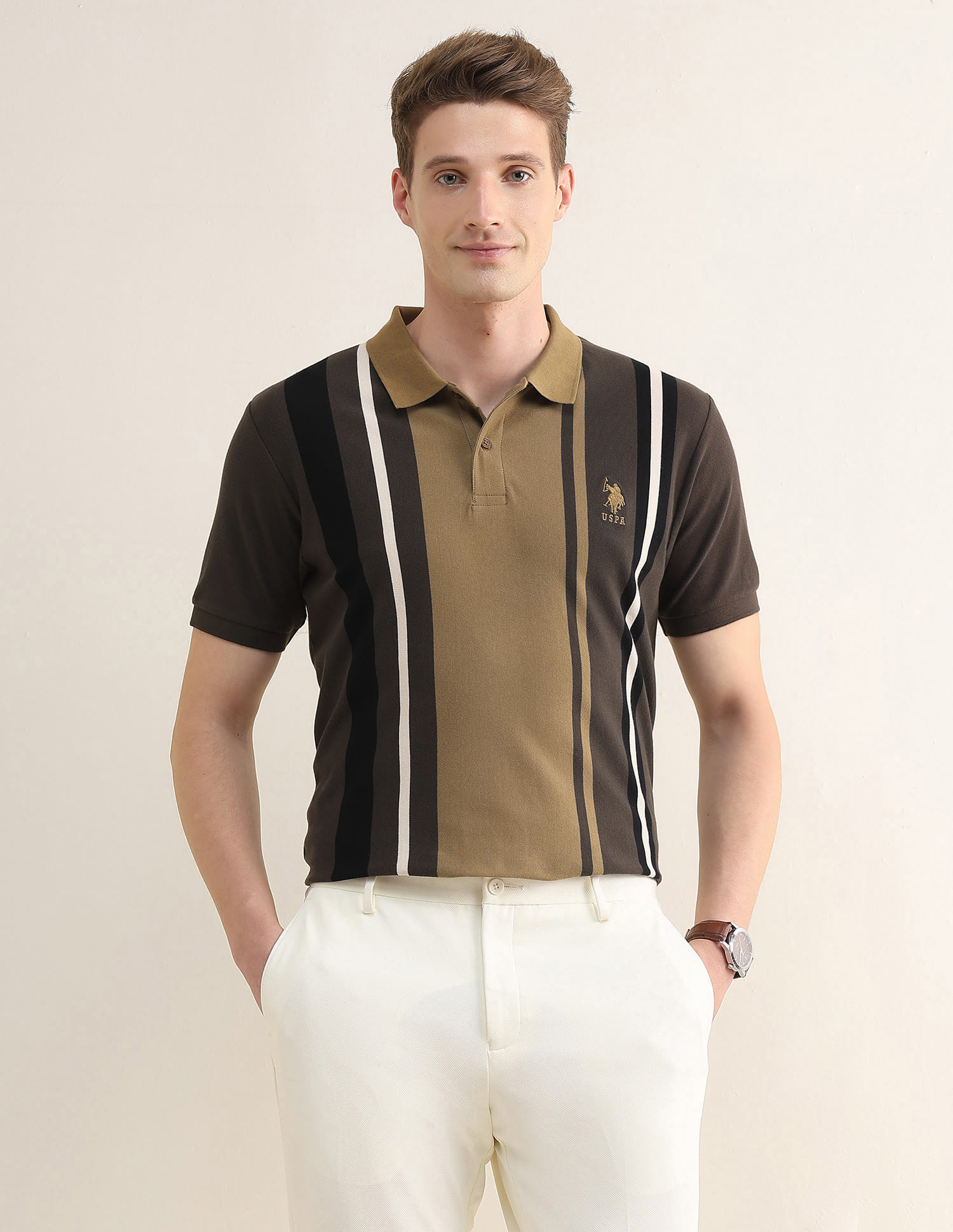 US POLO Men Casual Half Sleeve T-Shirt Olive