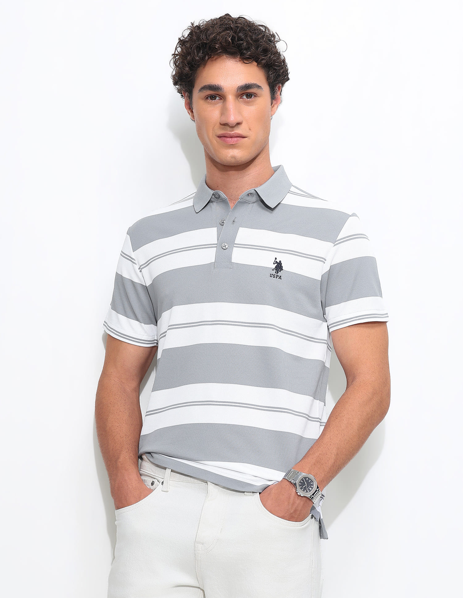 US POLO Men Casual Half Sleeve T-Shirt Lt. Grey