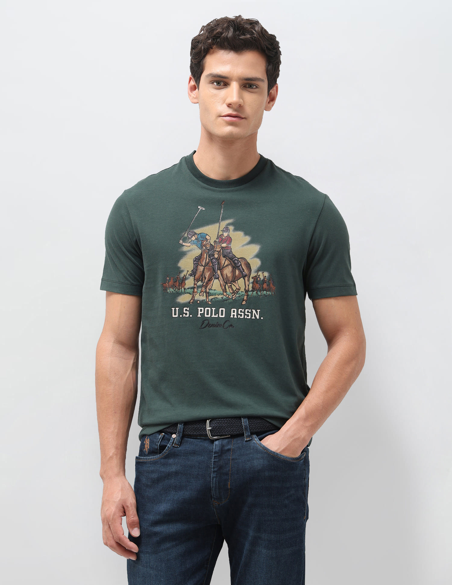US POLO Men Casual Half Sleeve T-Shirt Olive