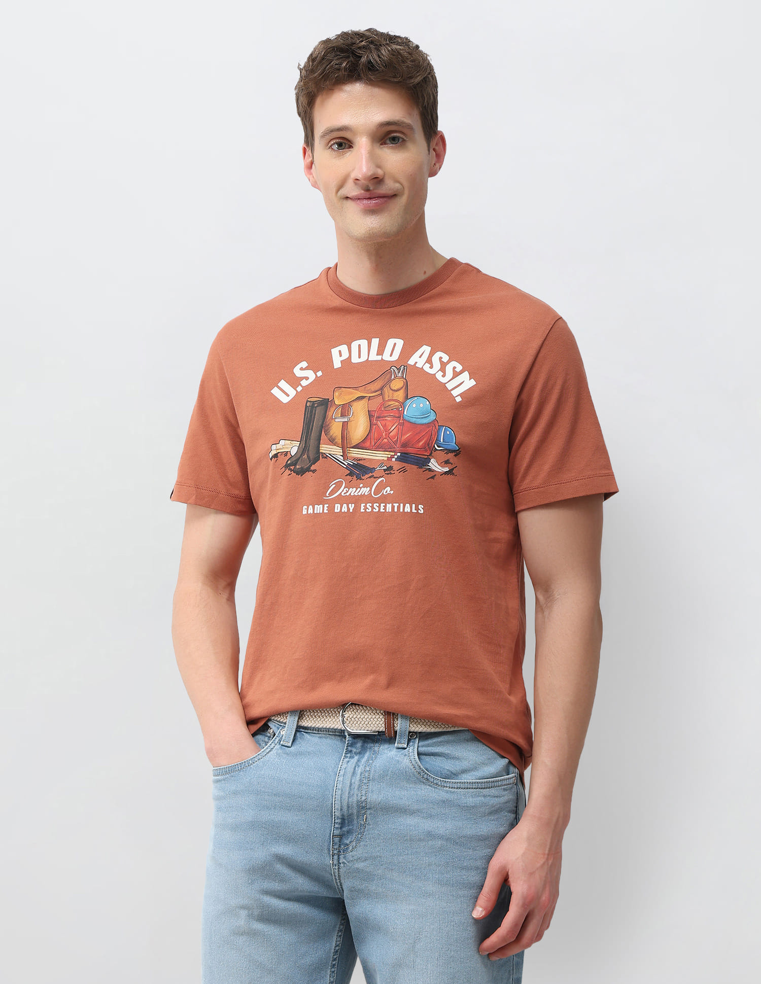 US POLO Men Casual Half Sleeve T-Shirt Orange