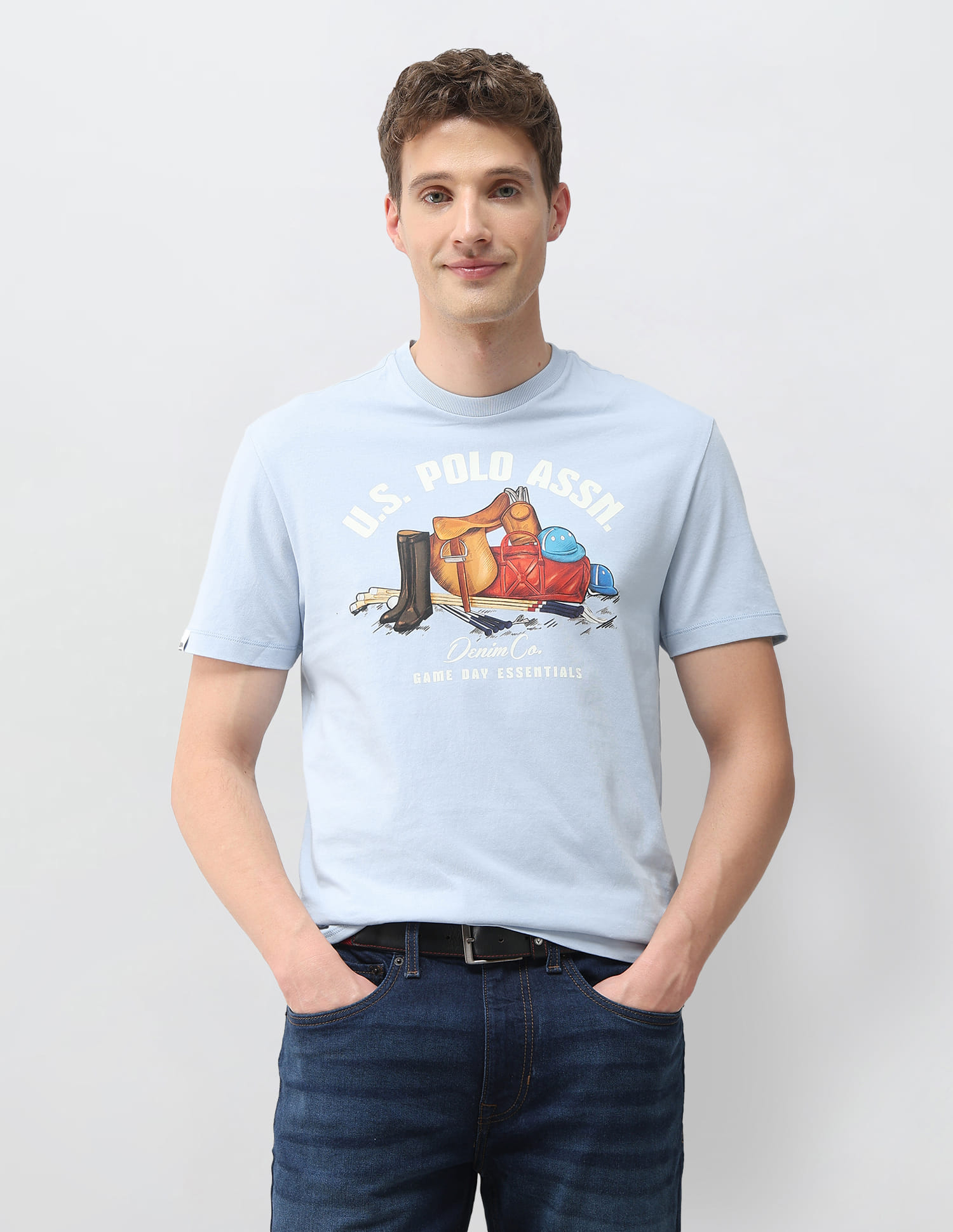 US POLO Men Casual Half Sleeve T-Shirt Blue