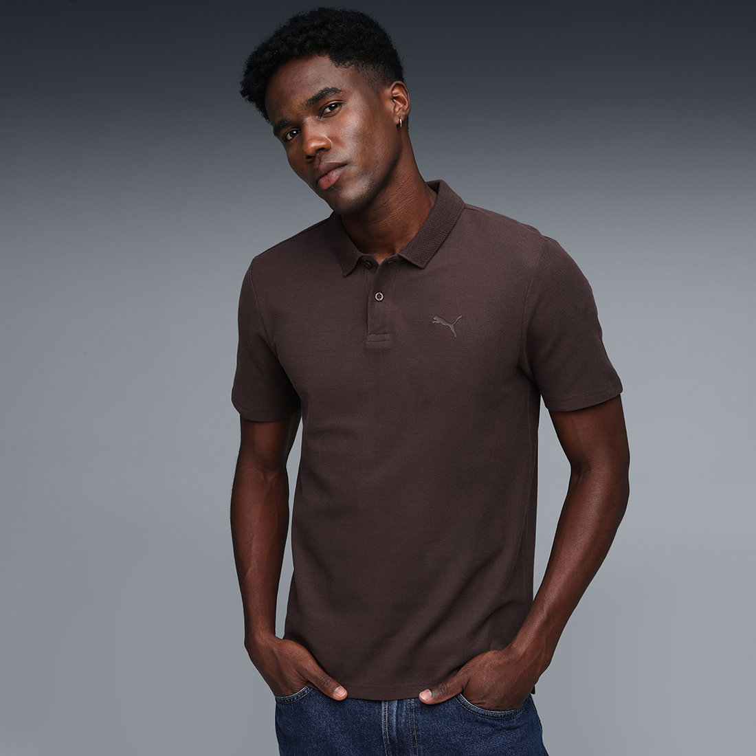 PUMA Men Casual Polo Chocolate Brown