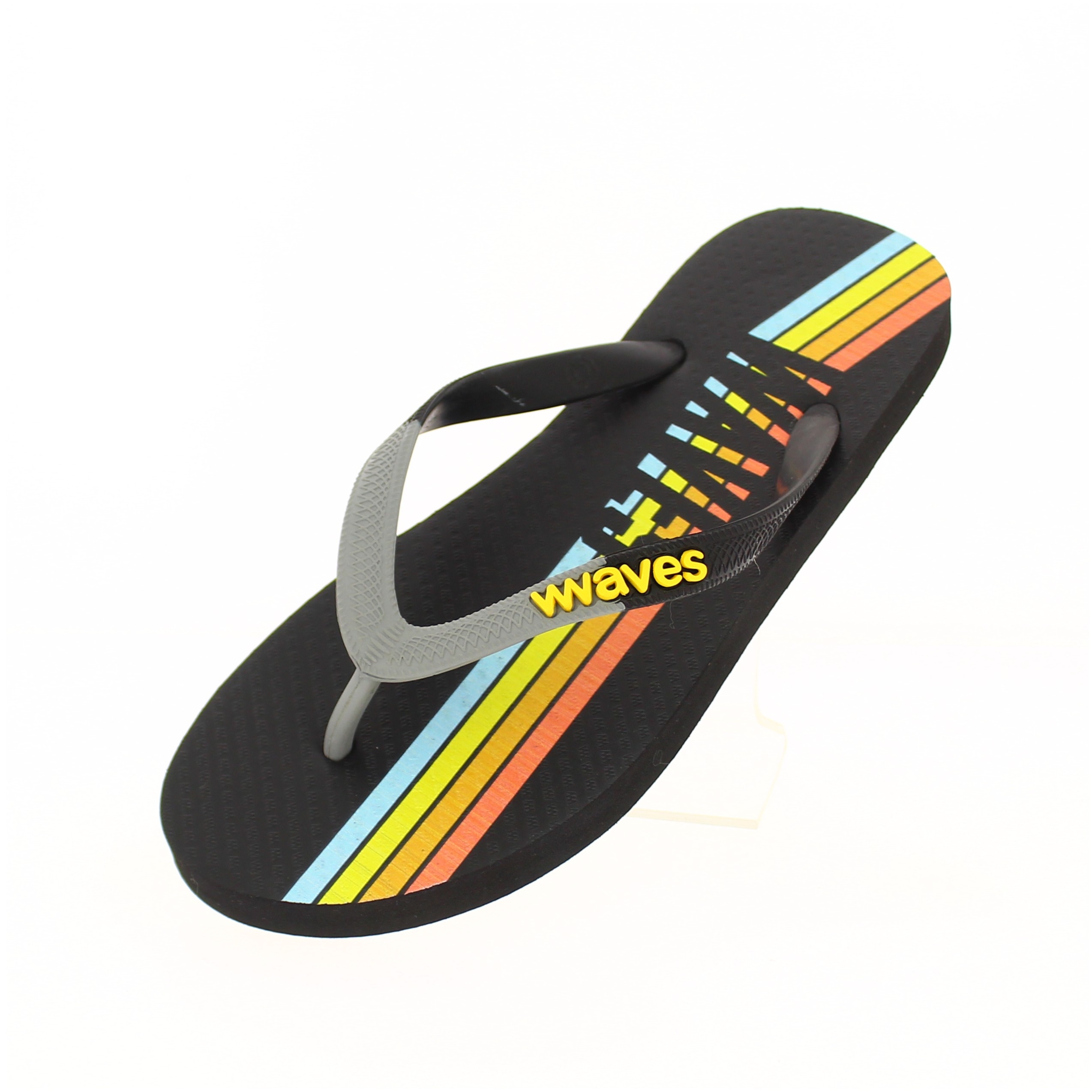 Waves Men Casual Flats Slipper Black Rainbow