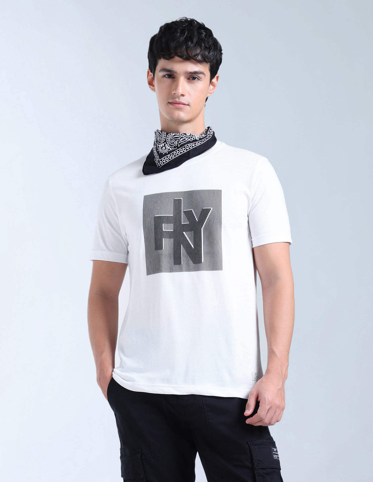 Flying Machine Men Casual Tshirt Crew White