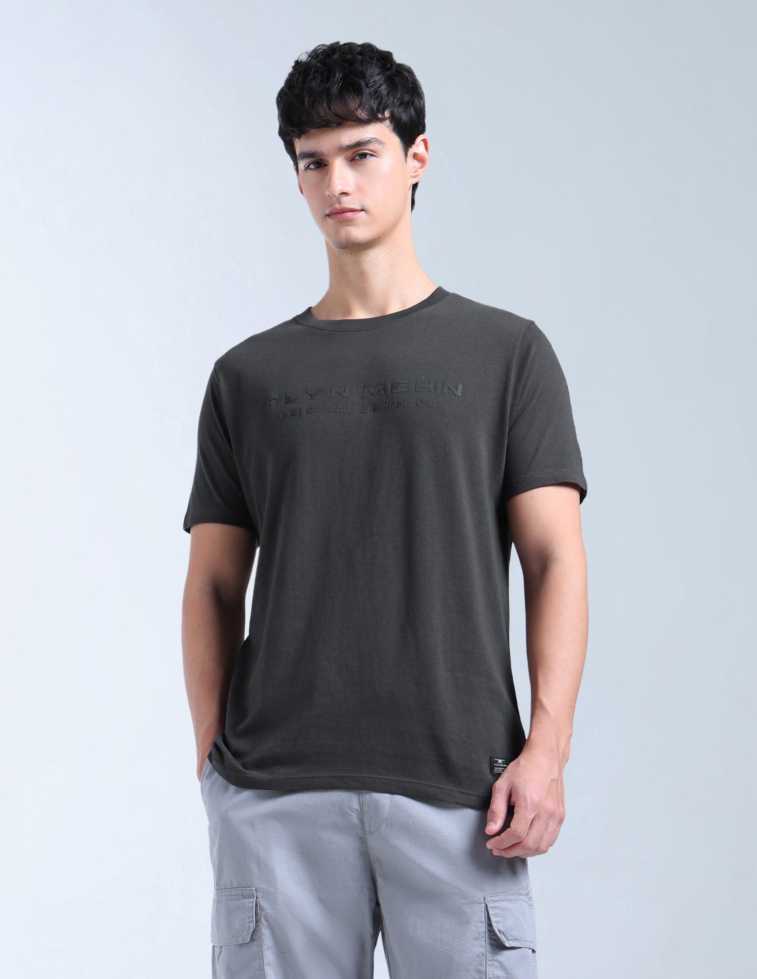 Flying Machine Men Casual Tshirt Crew Charcoal