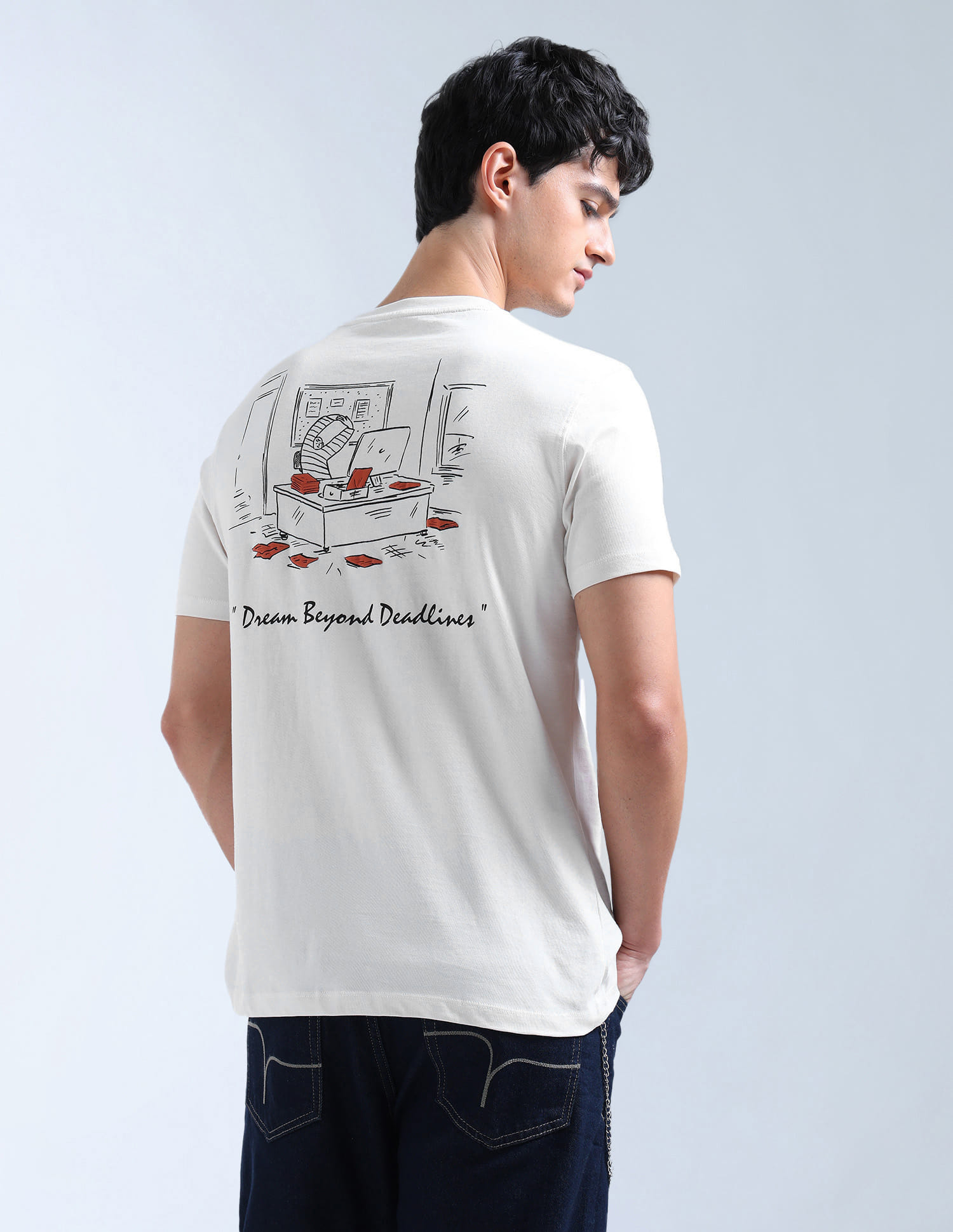 Flying Machine Men Casual Tshirt Crew Off-White