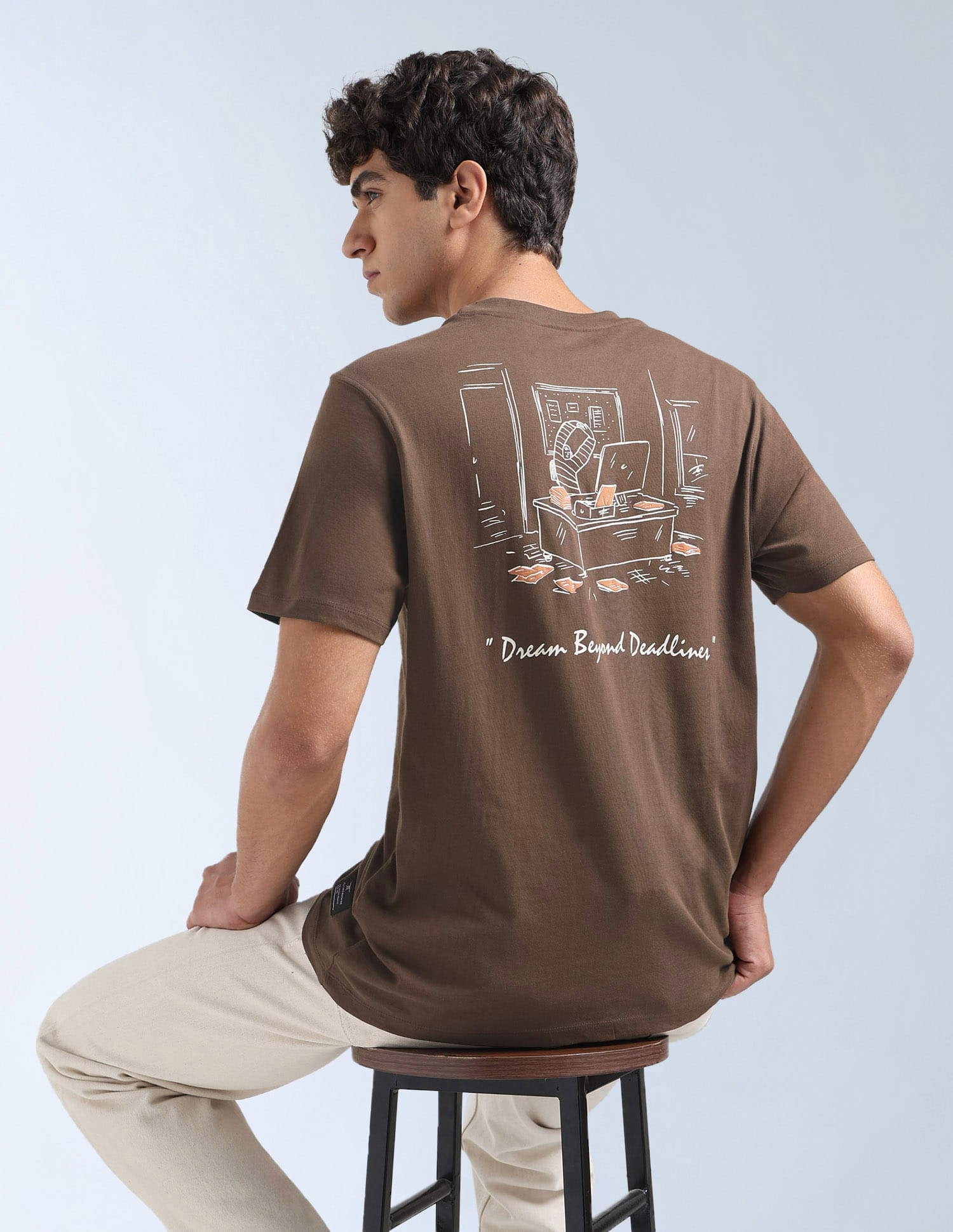 Flying Machine Men Casual Tshirt Crew Brown