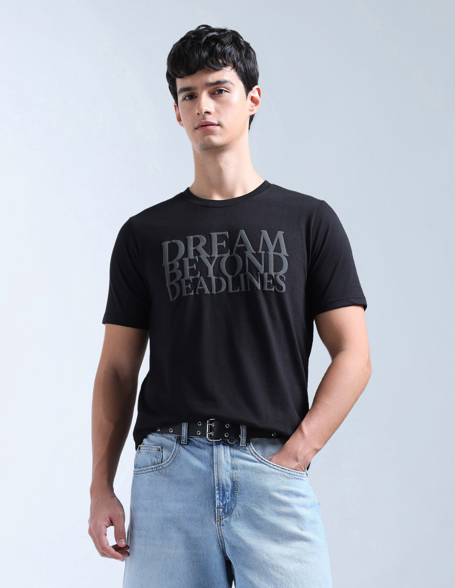 Flying Machine Men Casual Tshirt Crew Black