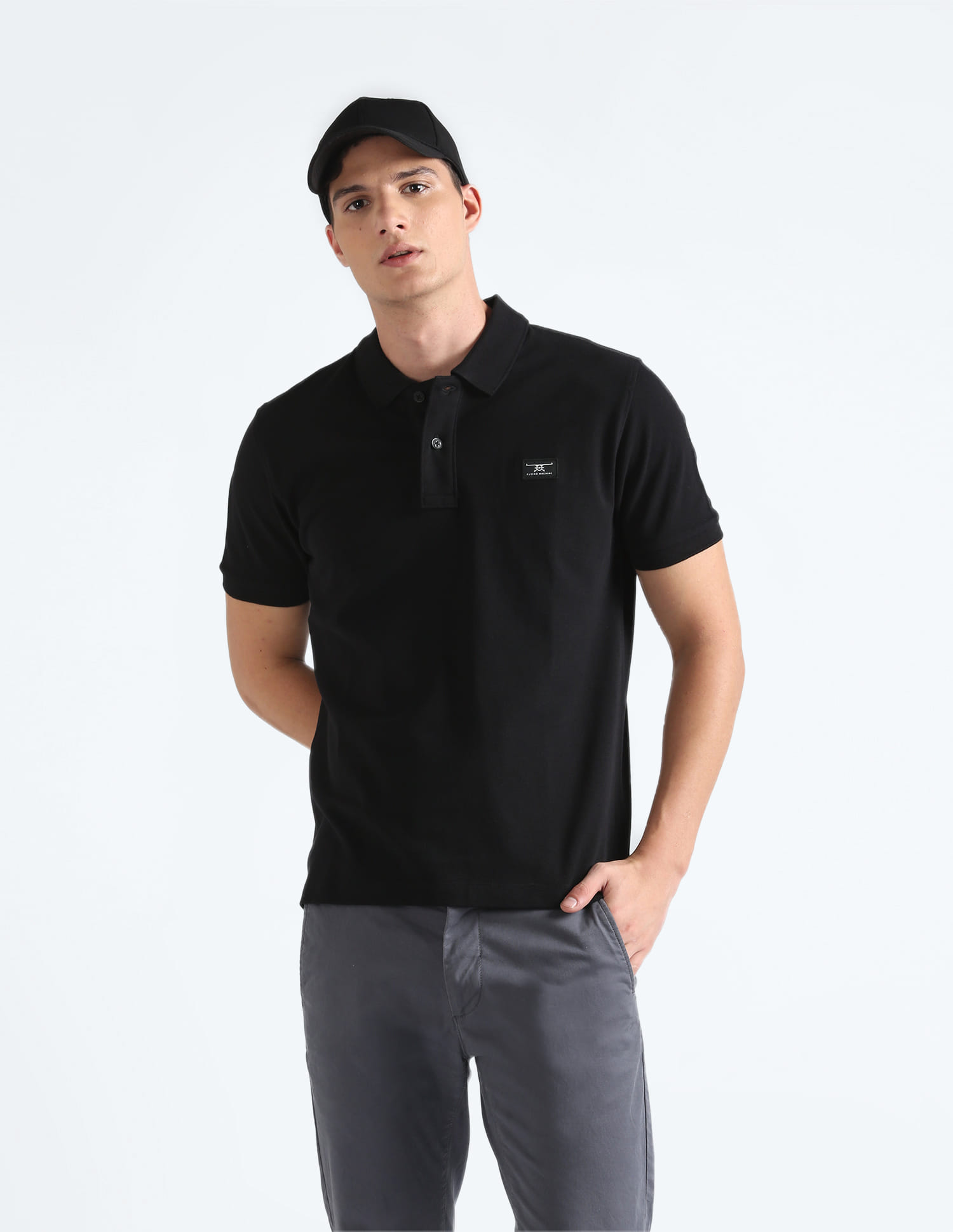 Flying Machine Men Casual Cotton Core Polo Black