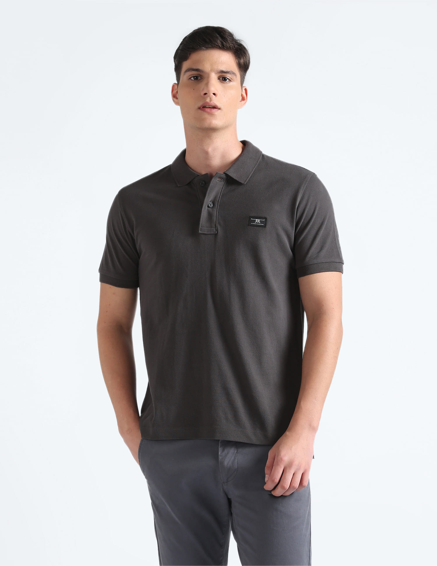 Flying Machine Men Casual Cotton Core Polo Dk. Grey
