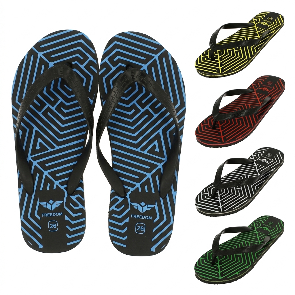 FREEDOM Men Casual FLATS Flip Flops Red, Gray, Green, Yellow, Blue