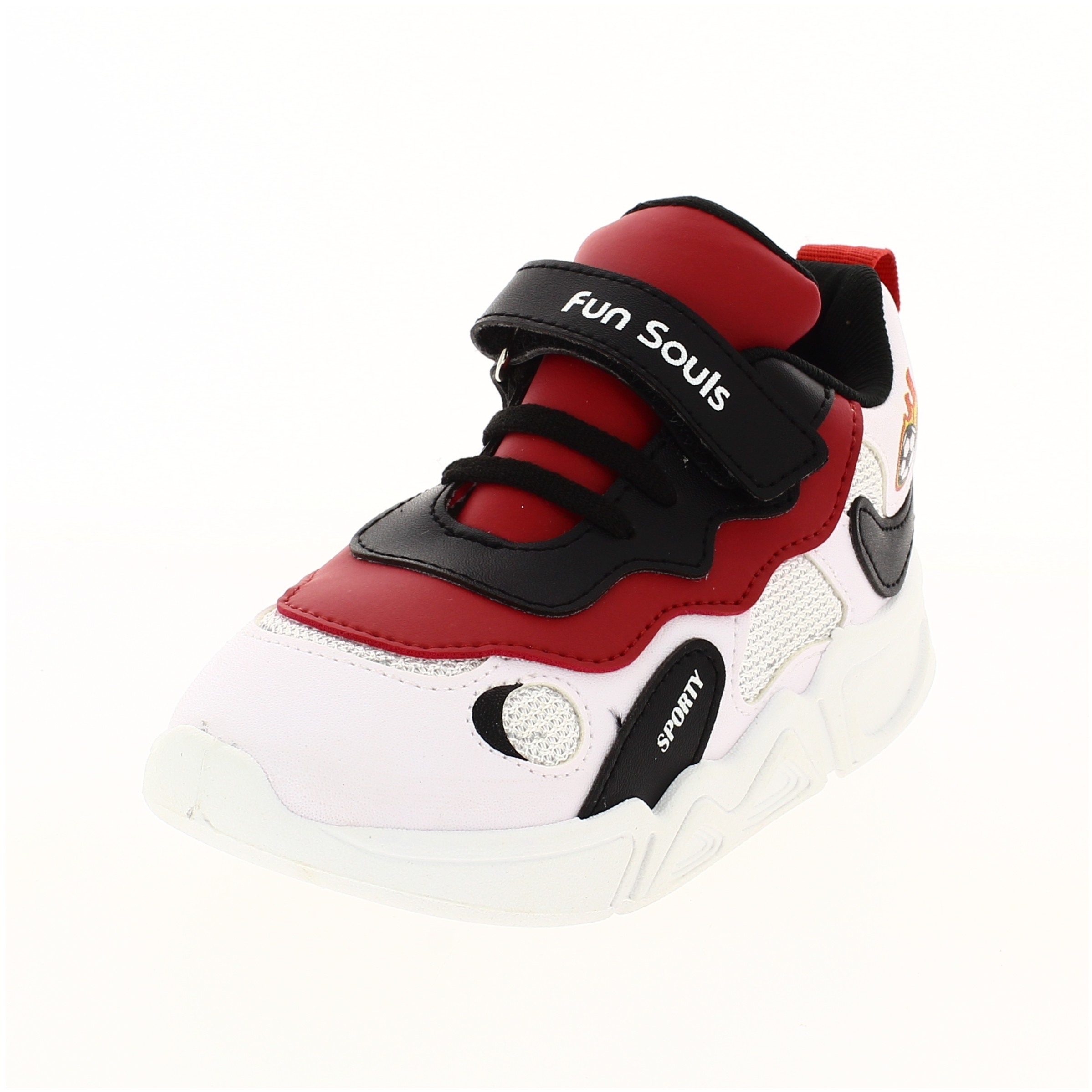 Fun Souls Boys Casual Velcro Shoes RED / WHITE
