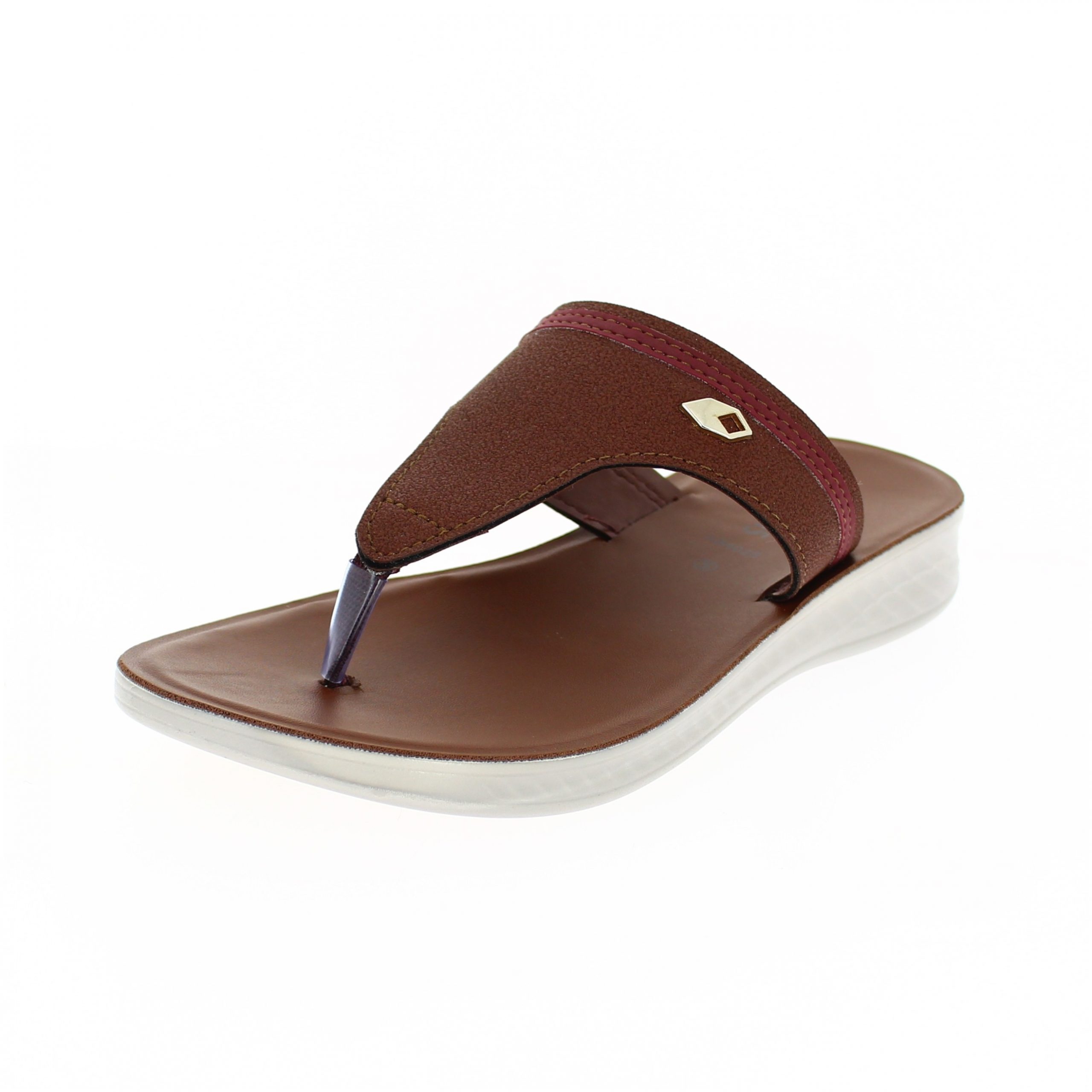 SAMSONS Women Casual T-Strap Slippers Brown