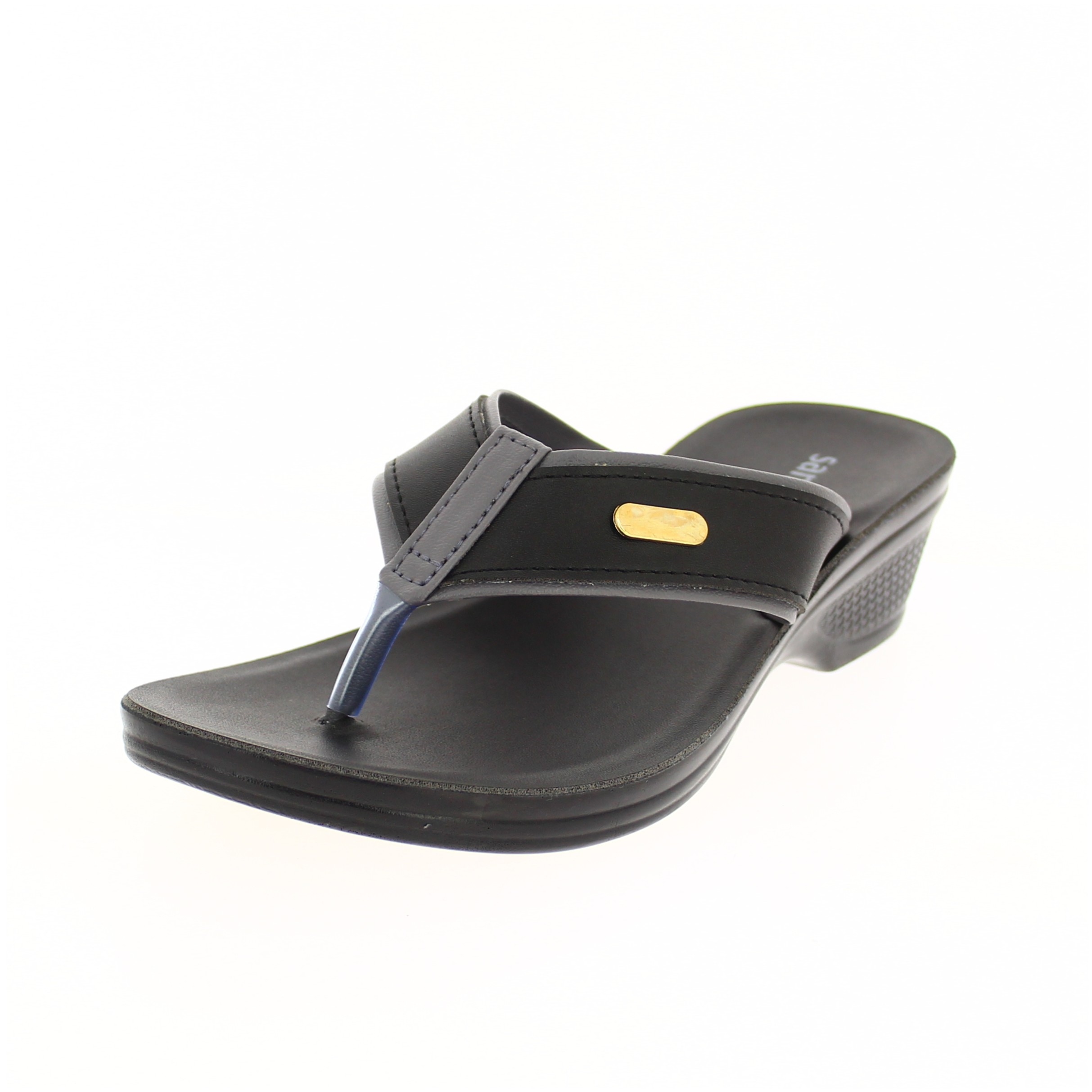SAMSONS Women Casual V-Strap Wedges Black
