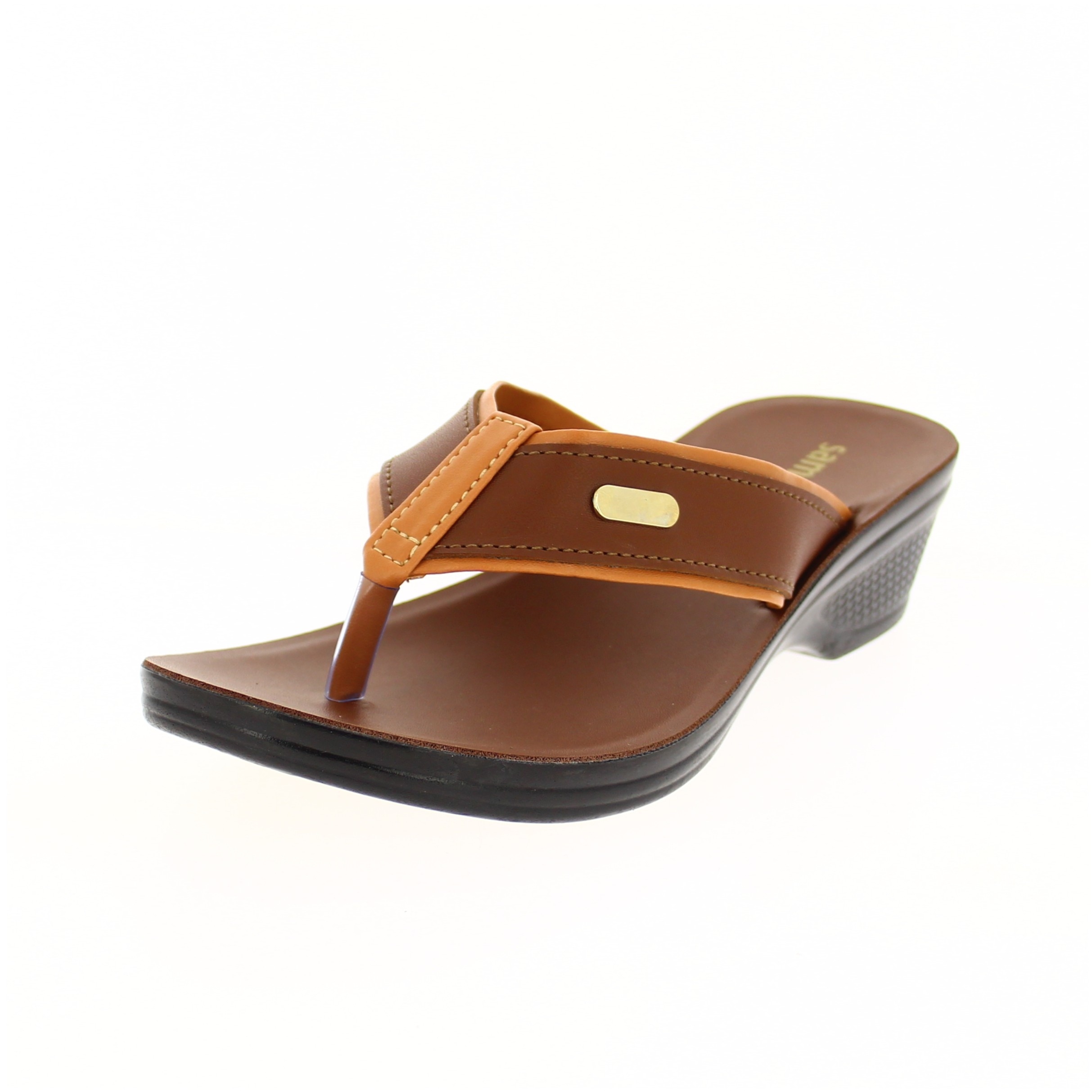 SAMSONS Women Casual V-Strap Wedges Brown