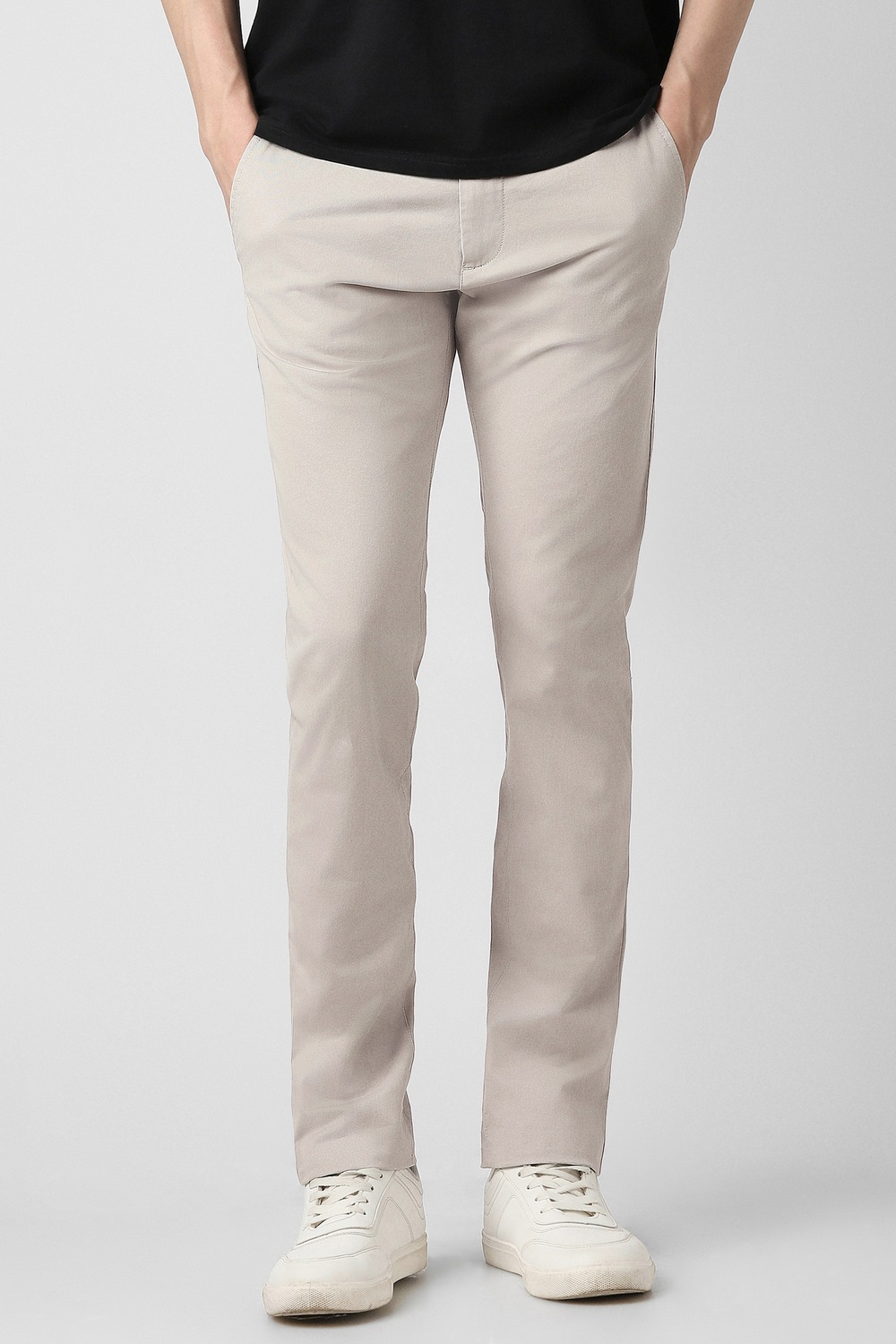 Peter England Men Casual Pant Light Grey