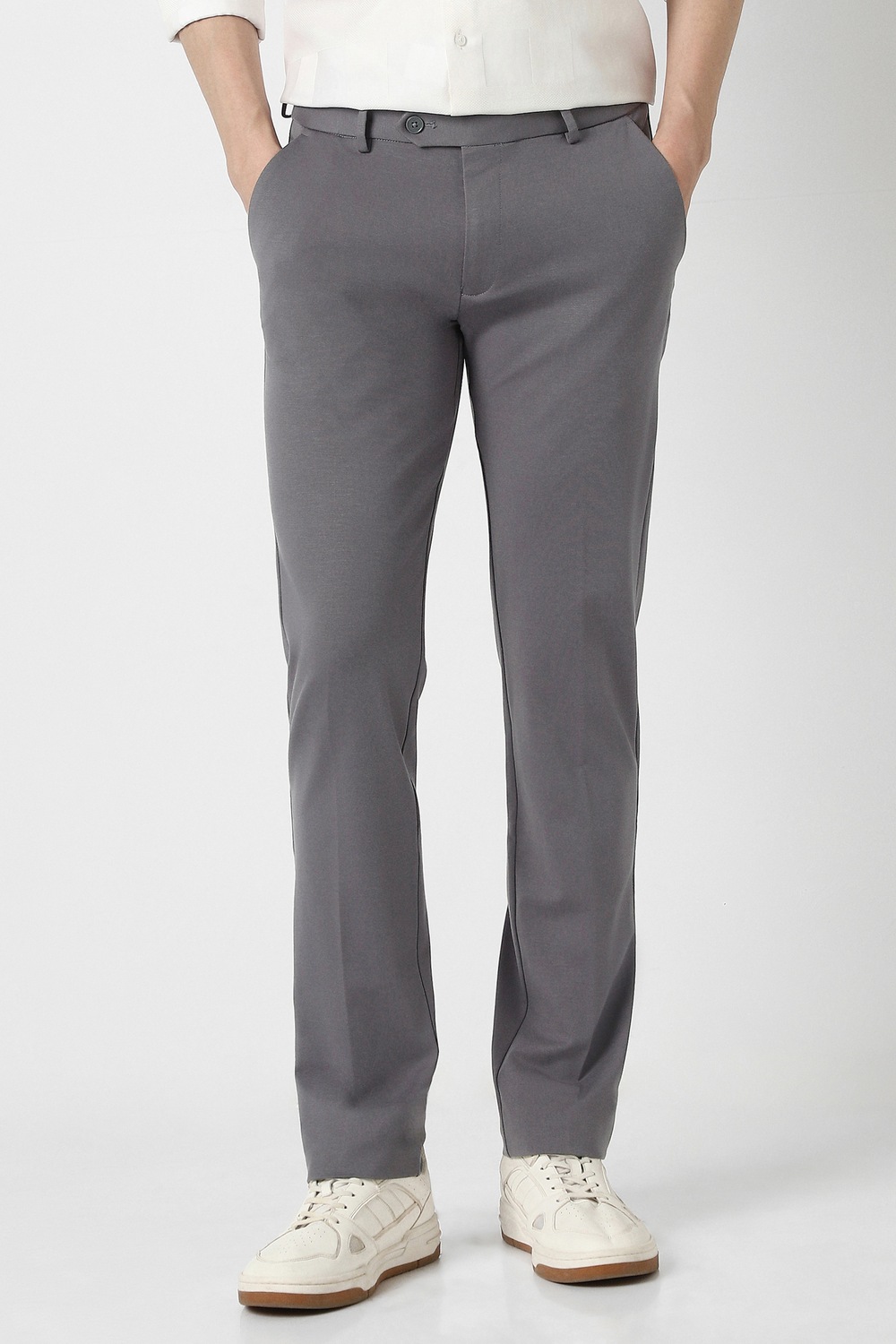 Peter England Men Casual Pant Medium Grey