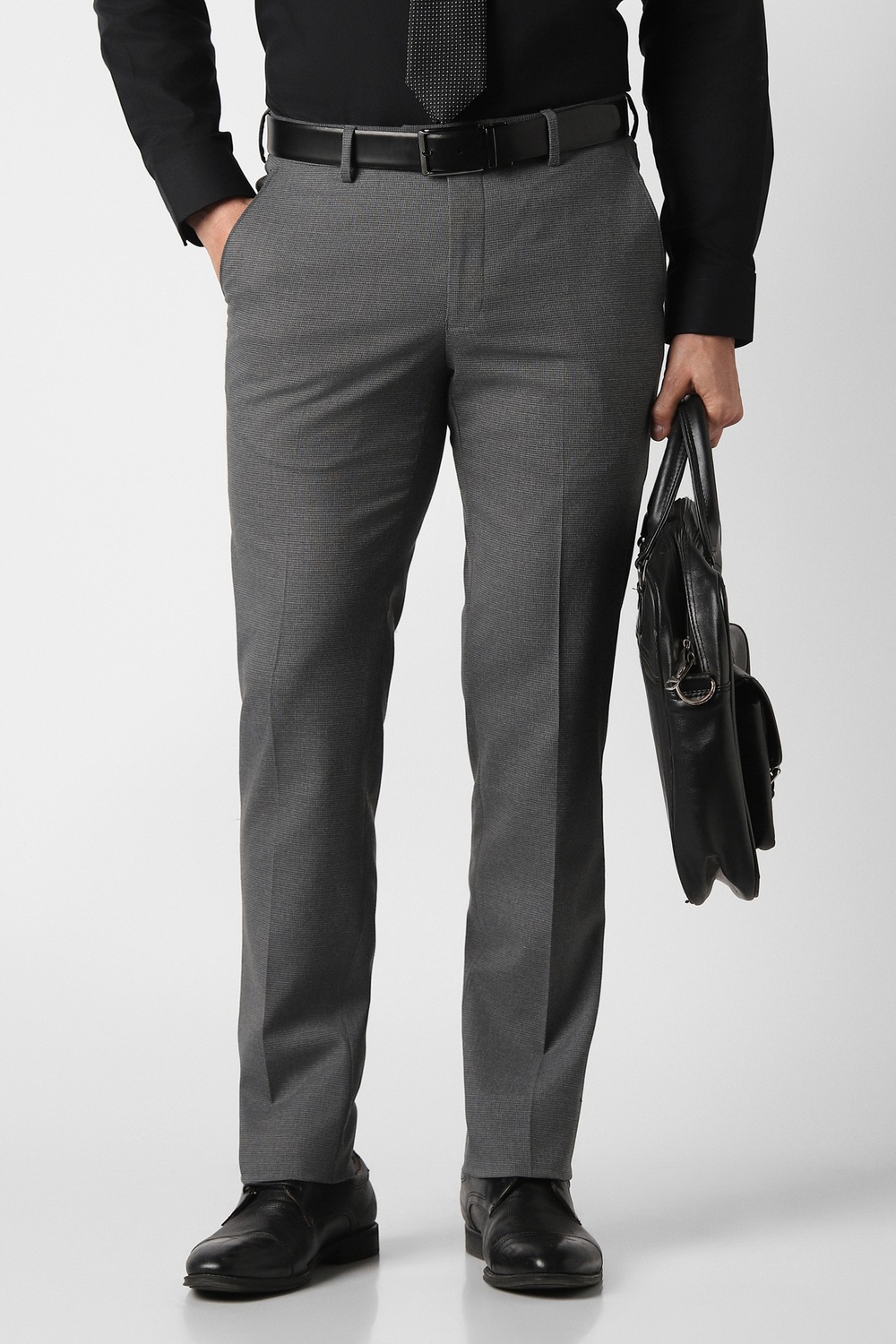 Peter England Men Casual Pant Medium Grey