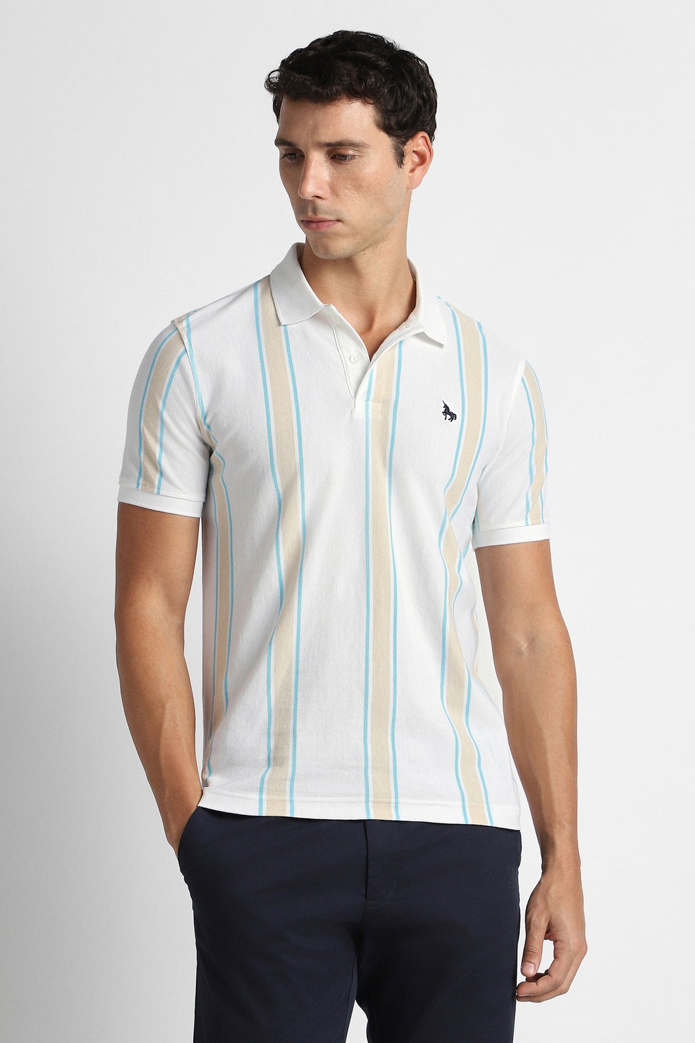 Van Heusen Men Casual Tshirt Half Sleeve White
