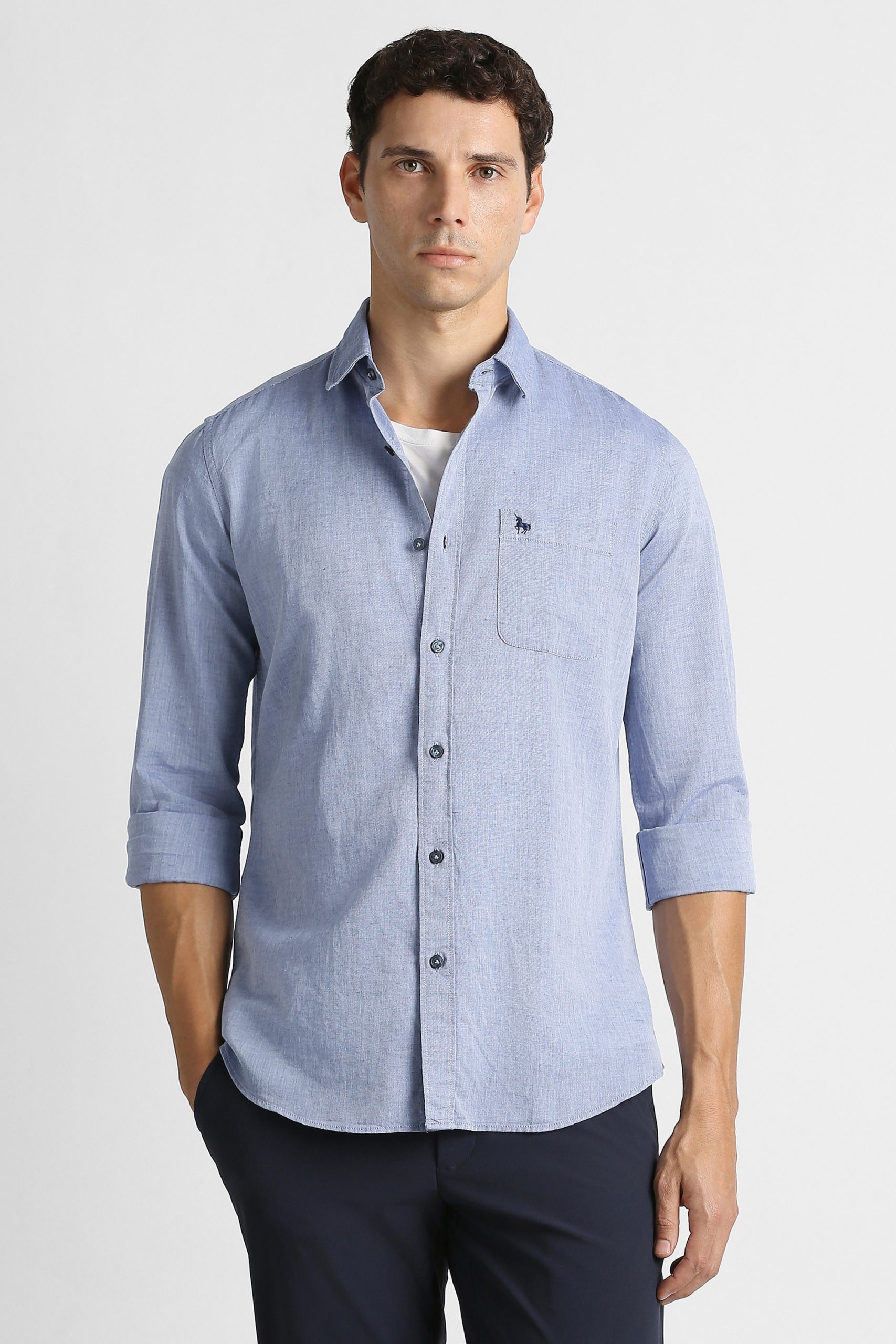 Van Heusen Men Casual Shirt Full Sleeve Navy