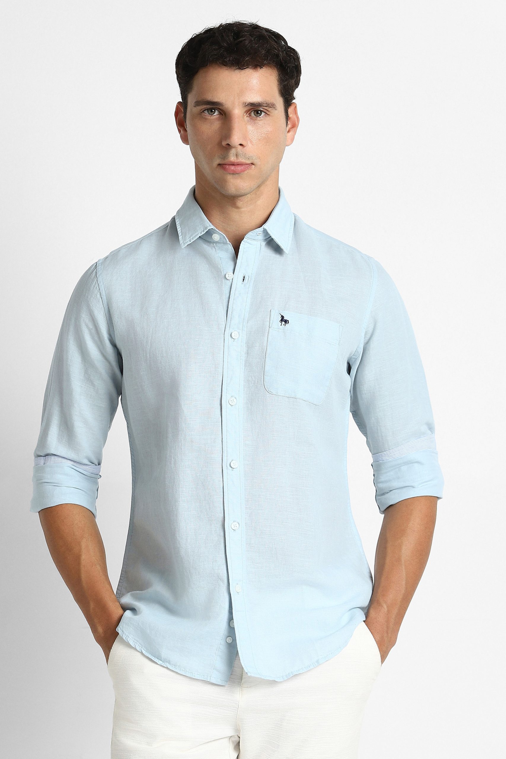 Van Heusen Men Casual Shirt Full Sleeve Light Blue
