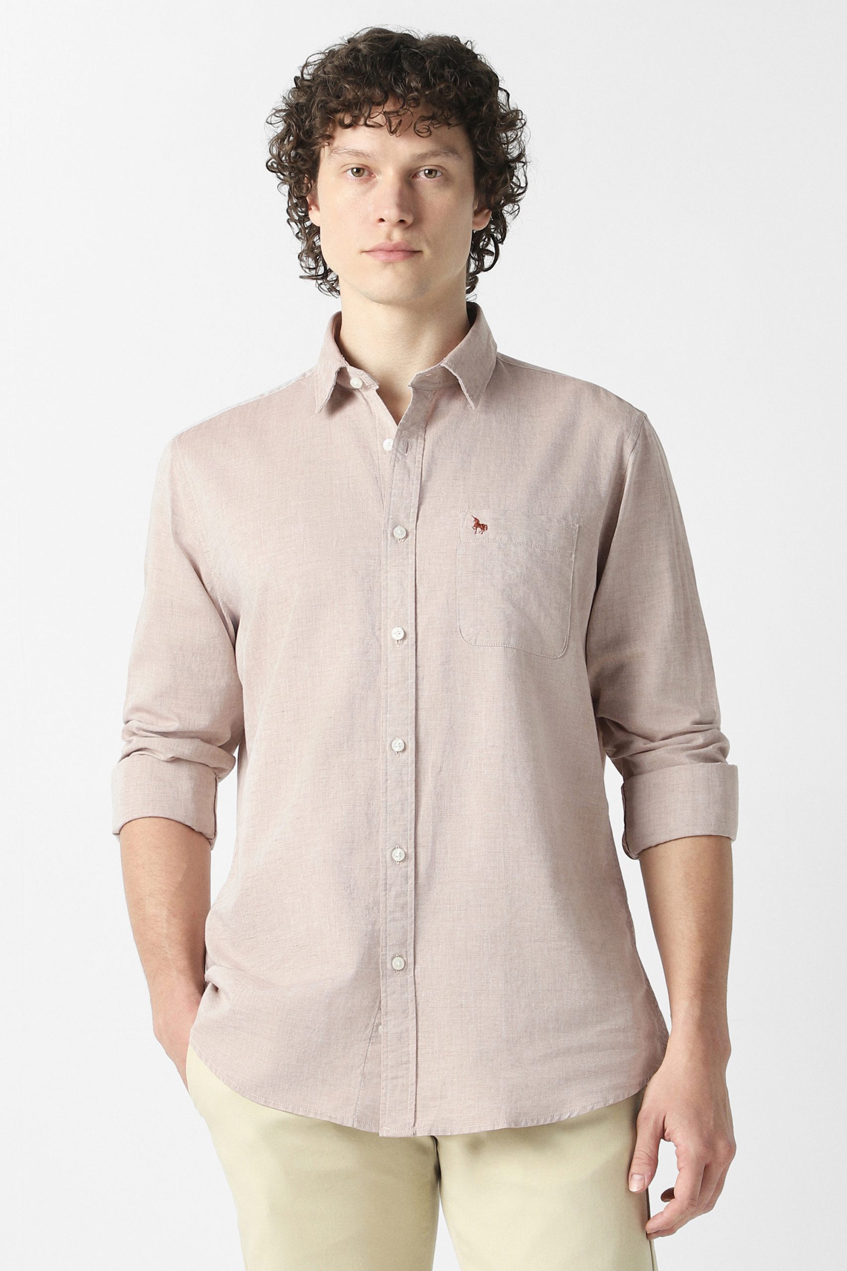 Van Heusen Men Casual Shirt Full Sleeve Beige