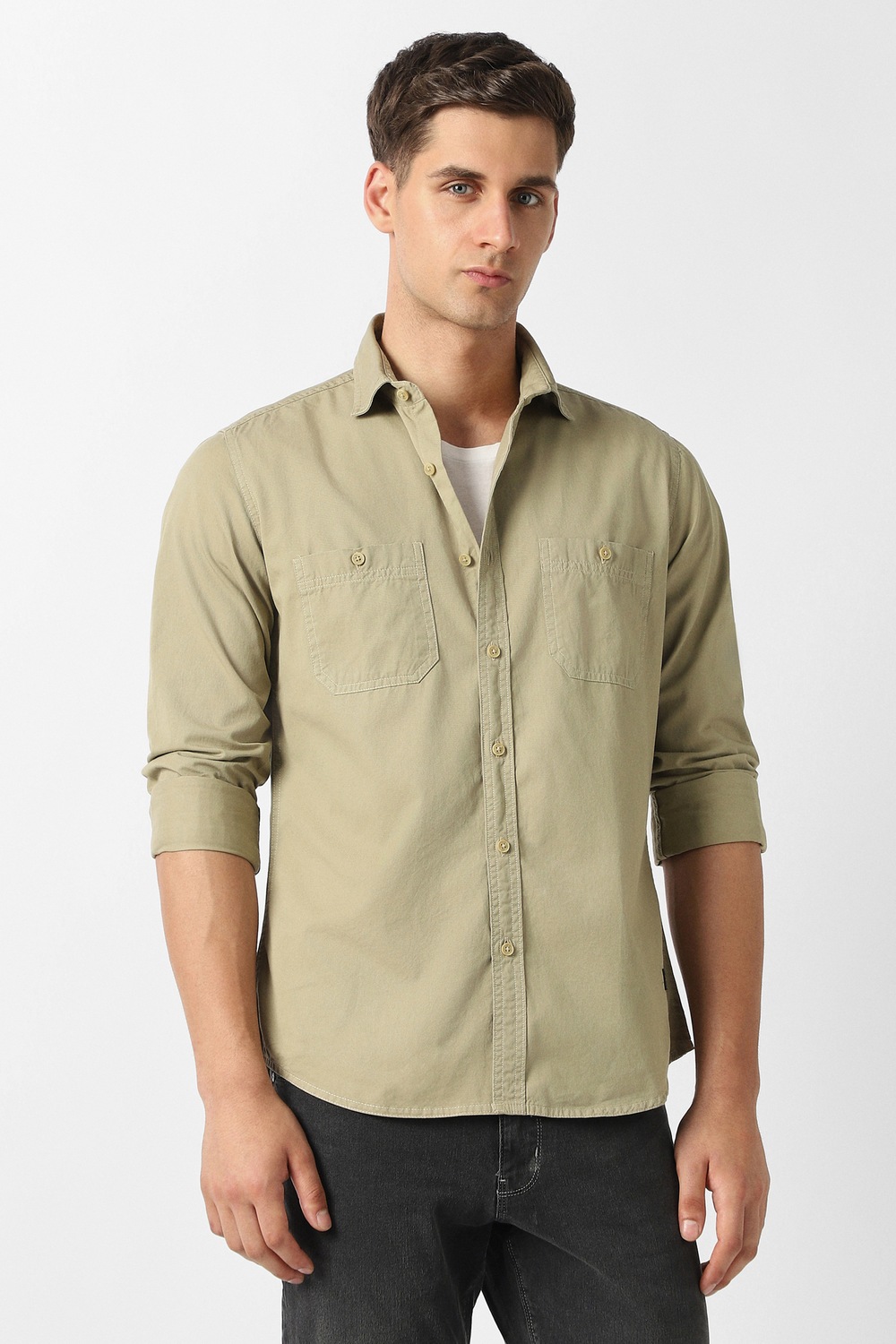 Van Heusen Men Casual Shirt Half Sleeve Beige