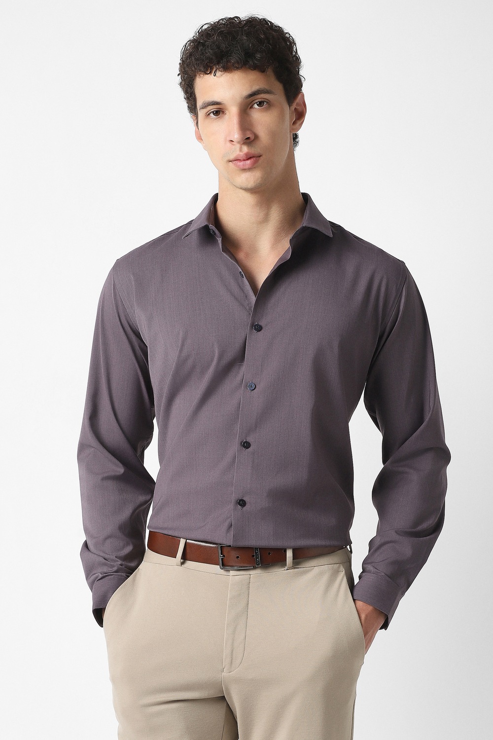 Van Heusen Men Casual Shirt Half Sleeve Light Grey
