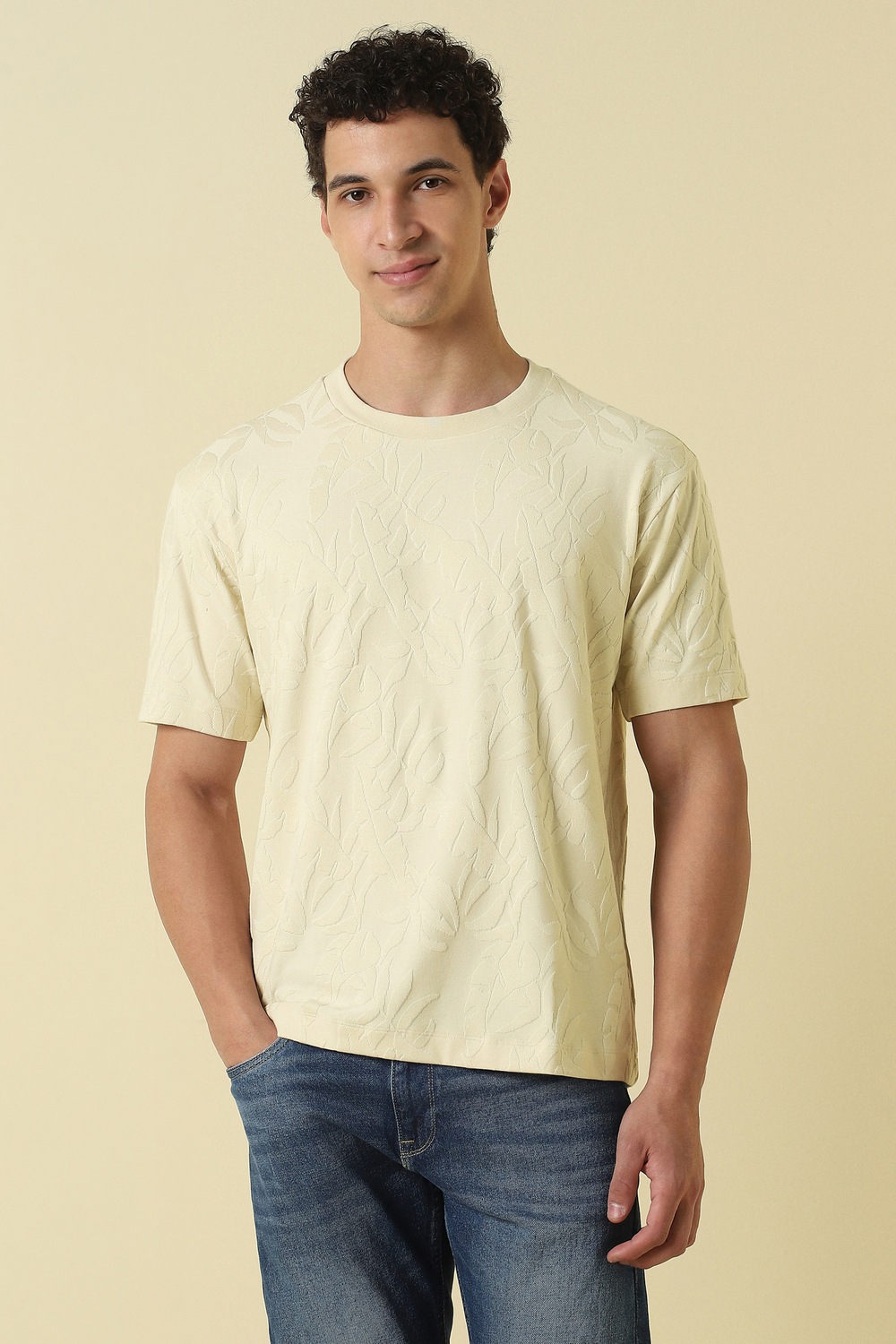 Allen Solly Men Casual Tshirt Half Sleeve Off White
