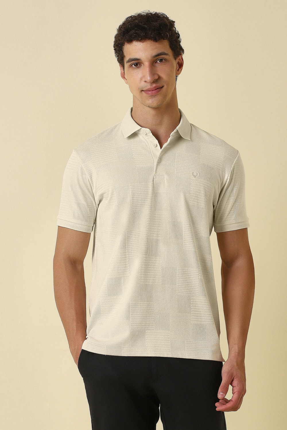 Allen Solly Men Casual Tshirt Half Sleeve Off White