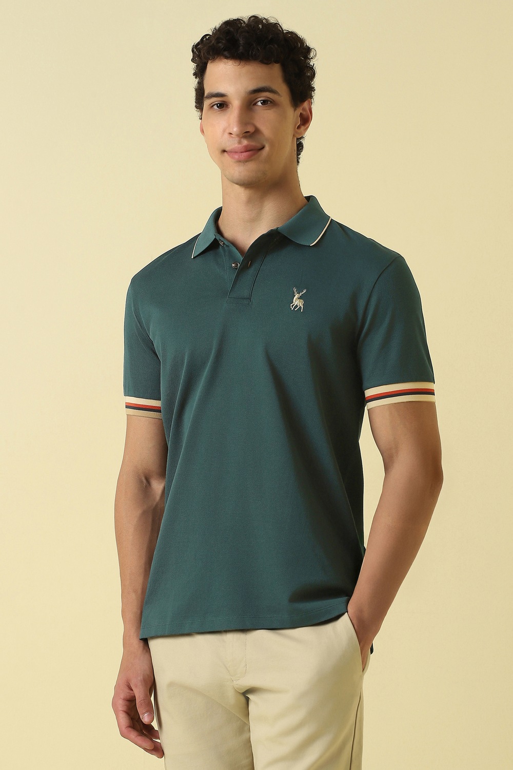 Allen Solly Men Casual Tshirt Half Sleeve Green
