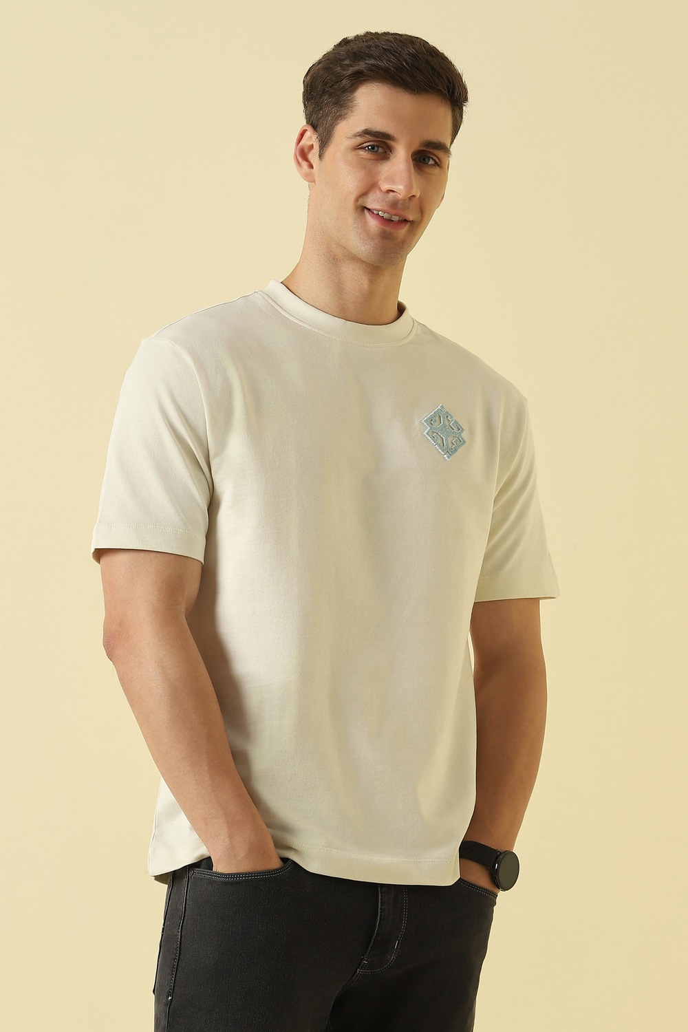 Allen Solly Men Casual Tshirt Half Sleeve Cream