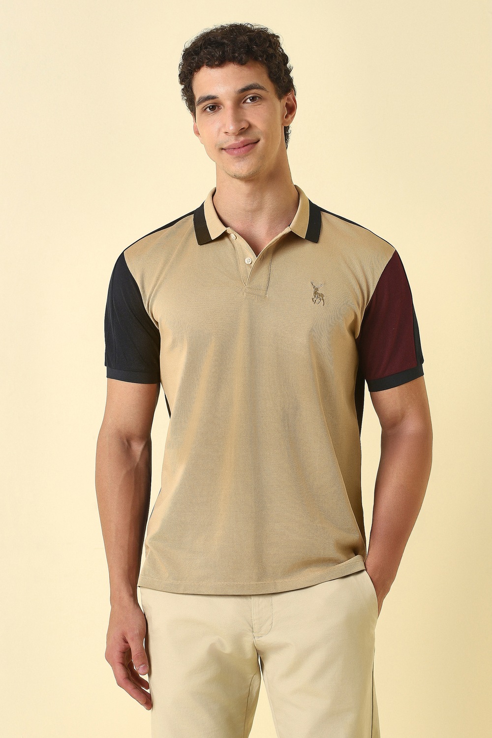 Allen Solly Men Casual Tshirt Half Sleeve Beige