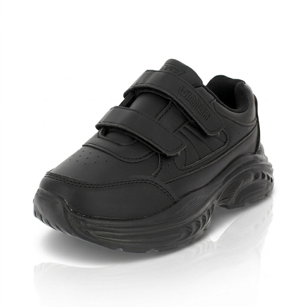 Winner Boys School Double Velcro Shoes Black