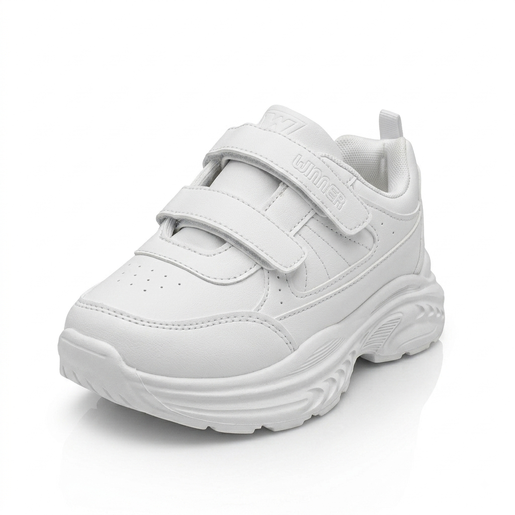 Winner Girls School Double Velcro Shoes White