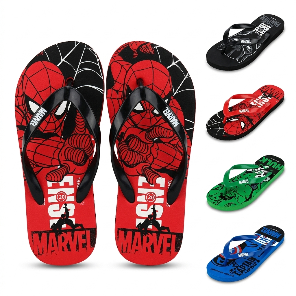 MARVEL Boys Casual Flats Slippers Red, Black, Blue, Green, D. Blue