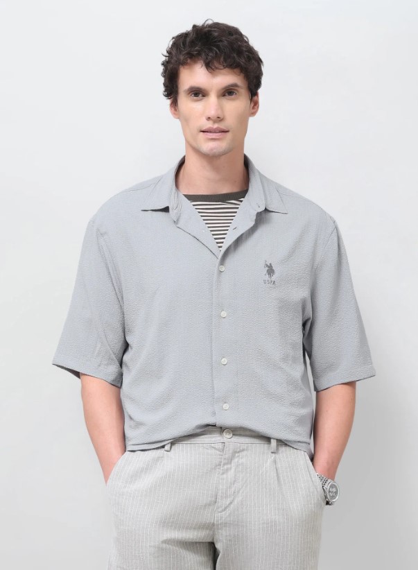US POLO Men Casual Full Sleeve Shirt Grey