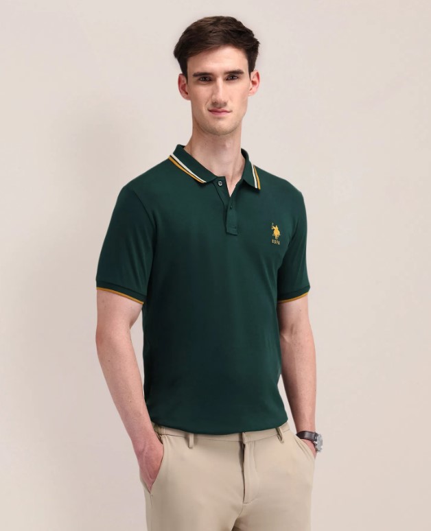 US POLO Men Casual Polo T-Shirt Olive