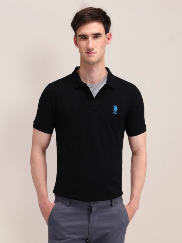 US POLO Men Casual Polo T-Shirt Black