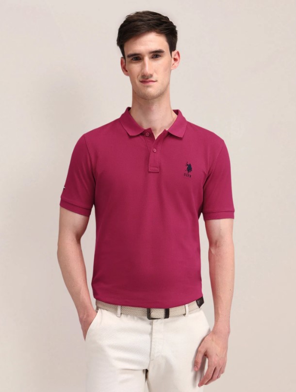 US POLO Men Casual Polo T-Shirt Pink