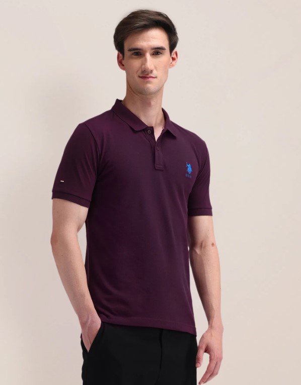 US POLO Men Casual Polo T-Shirt Purple