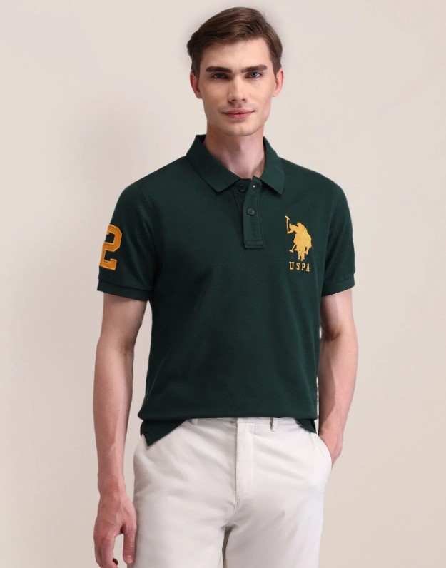 US POLO Men Casual Polo T-Shirt Olive