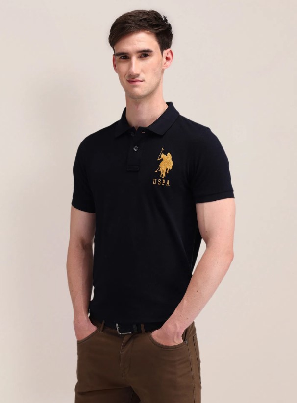 US POLO Men Casual Polo T-Shirt Navy