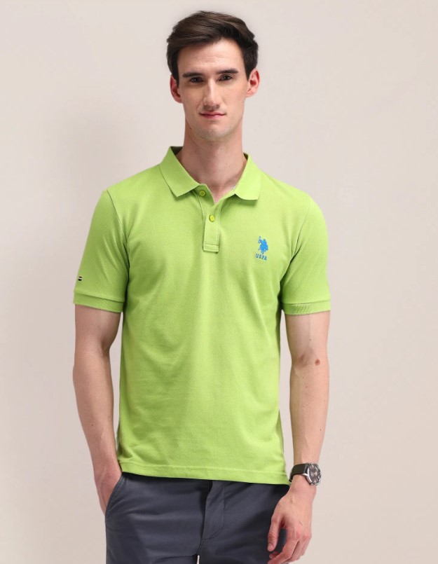 US POLO Men Casual Polo T-Shirt Green