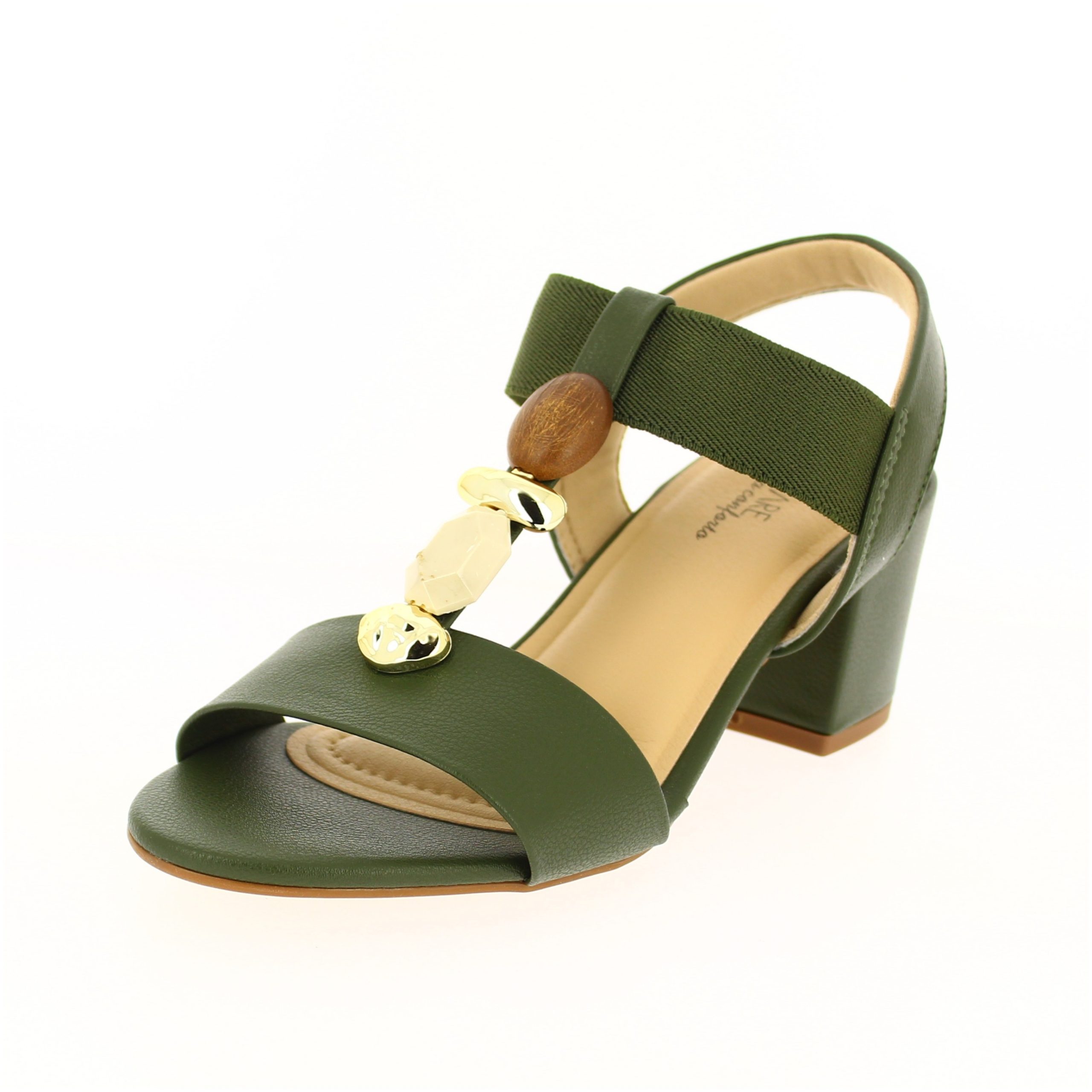 MODARE Women Casual T-strap Heel Olive